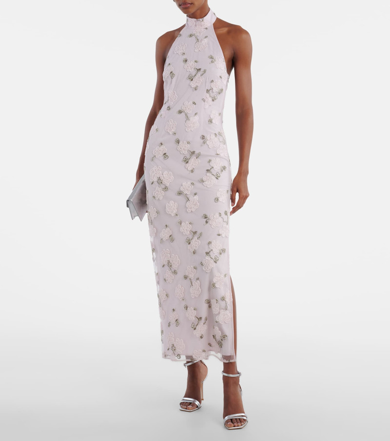 ROTATE Floral embroidered halterneck midi dress outlook