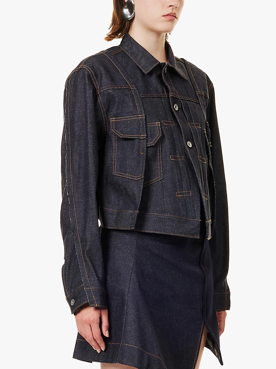 Collar panelled denim jacket - 3