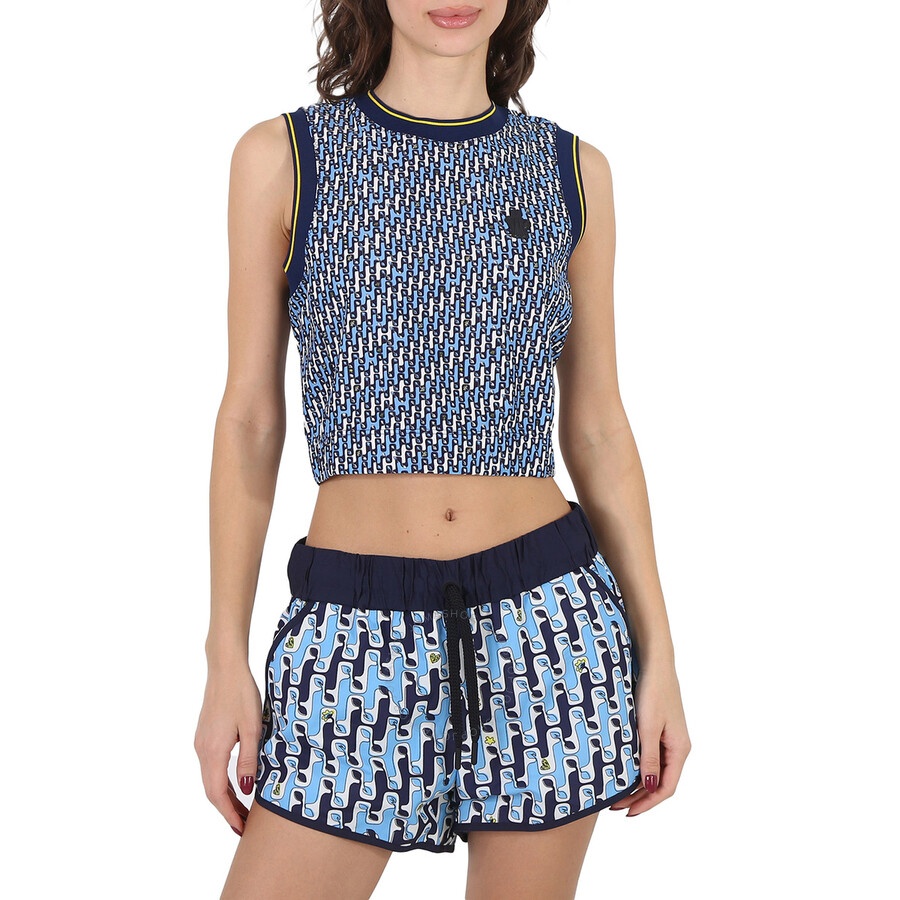 Moncler Ladies Bright Blue Abstract-Pattern Cropped Tank Top - 3