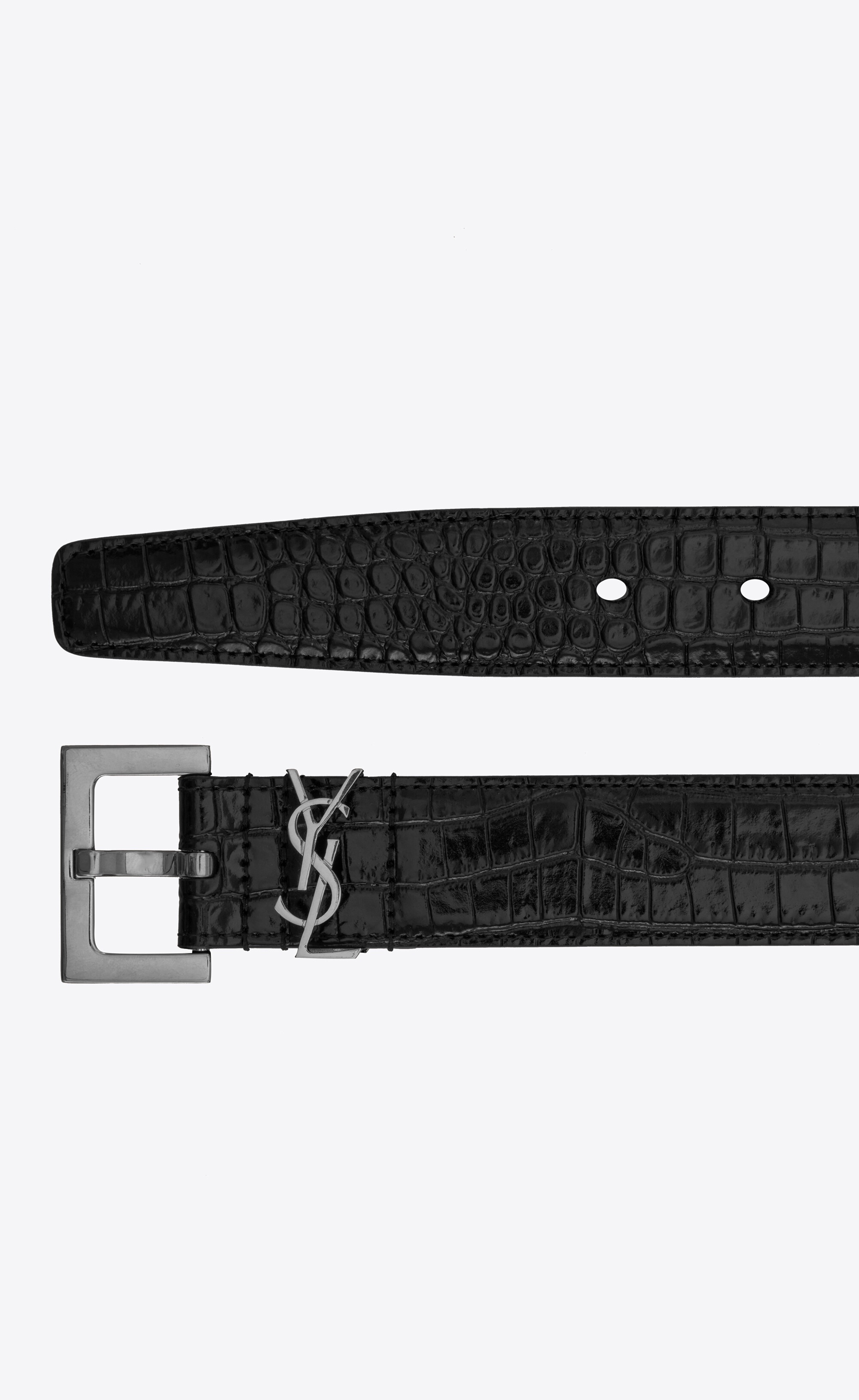 monogramme belt with square buckle in shiny crocodile embossed leather - 2