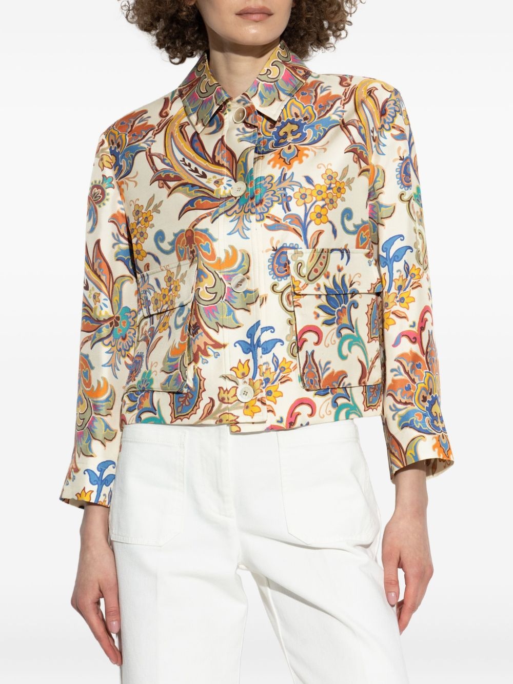 floral-print cropped jacket - 3