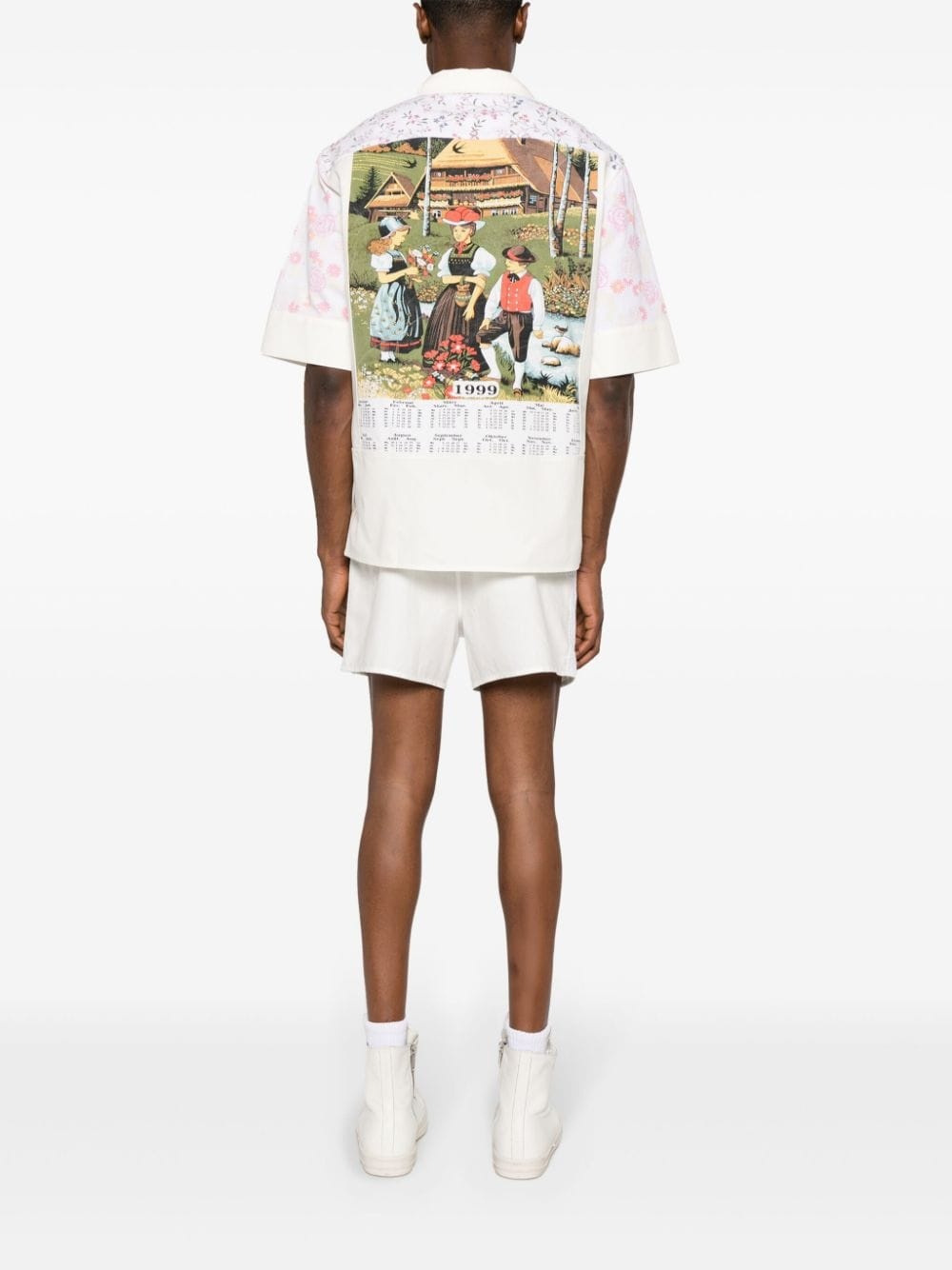 Calendar-print panelled shirt - 3