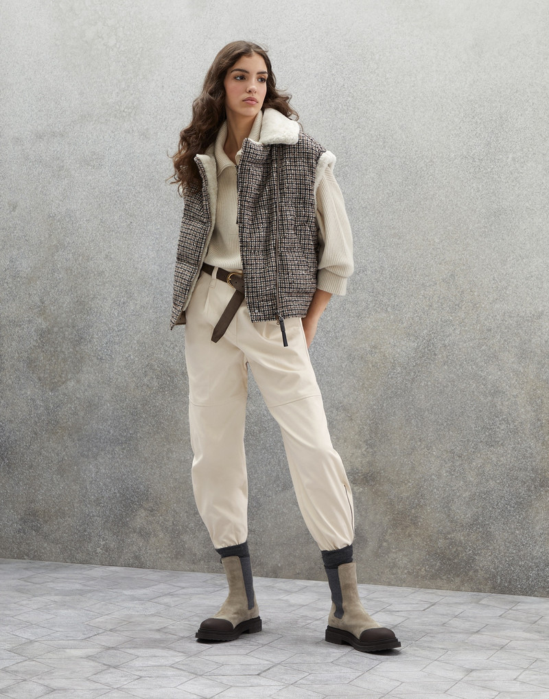 Brunello Cucinelli Dyed couture denim utility track trousers with monili outlook