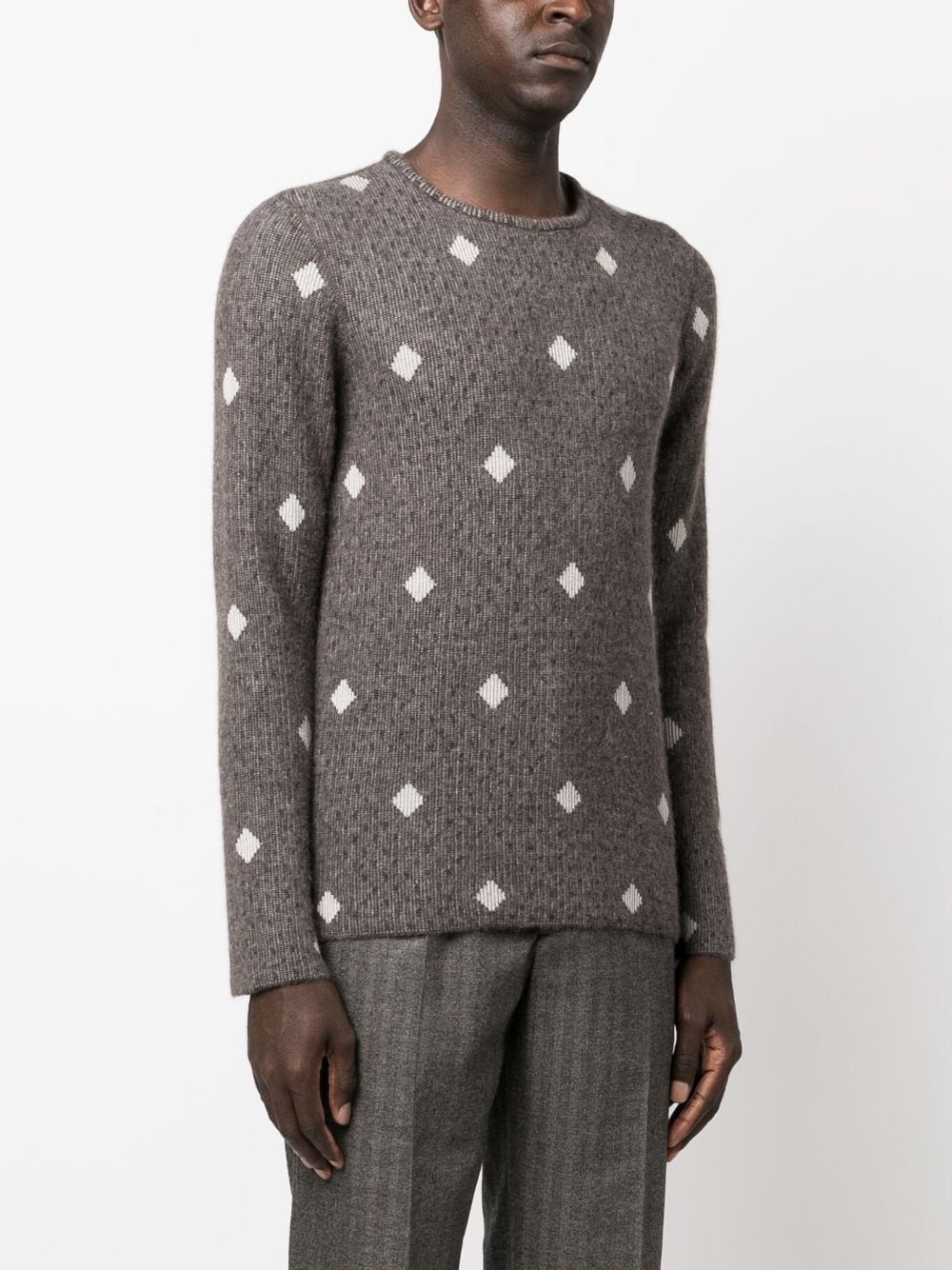 diamond-jacquard crew-neck jumper - 2