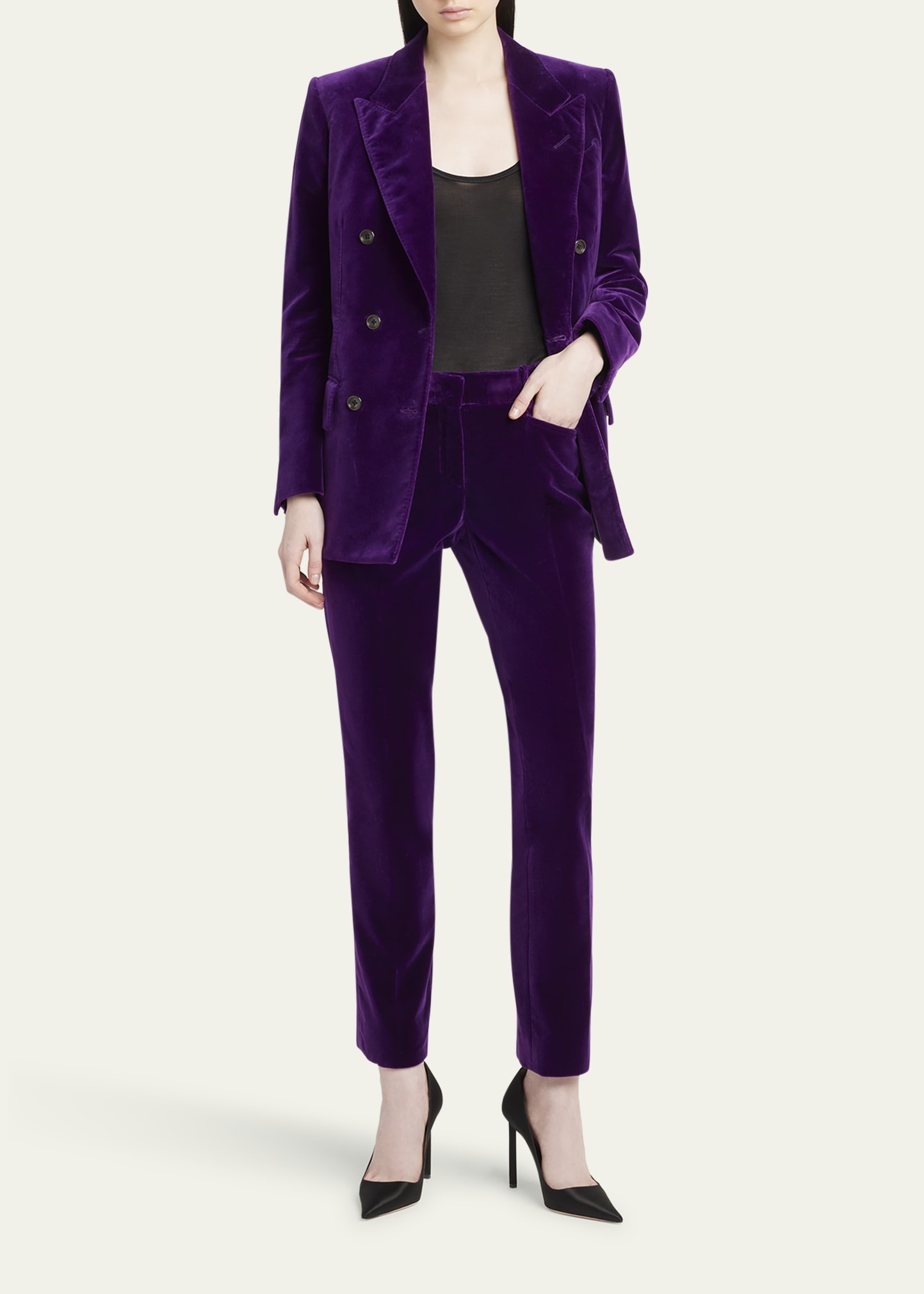 Velvet Slim-Leg Ankle Cigarette Trousers - 2
