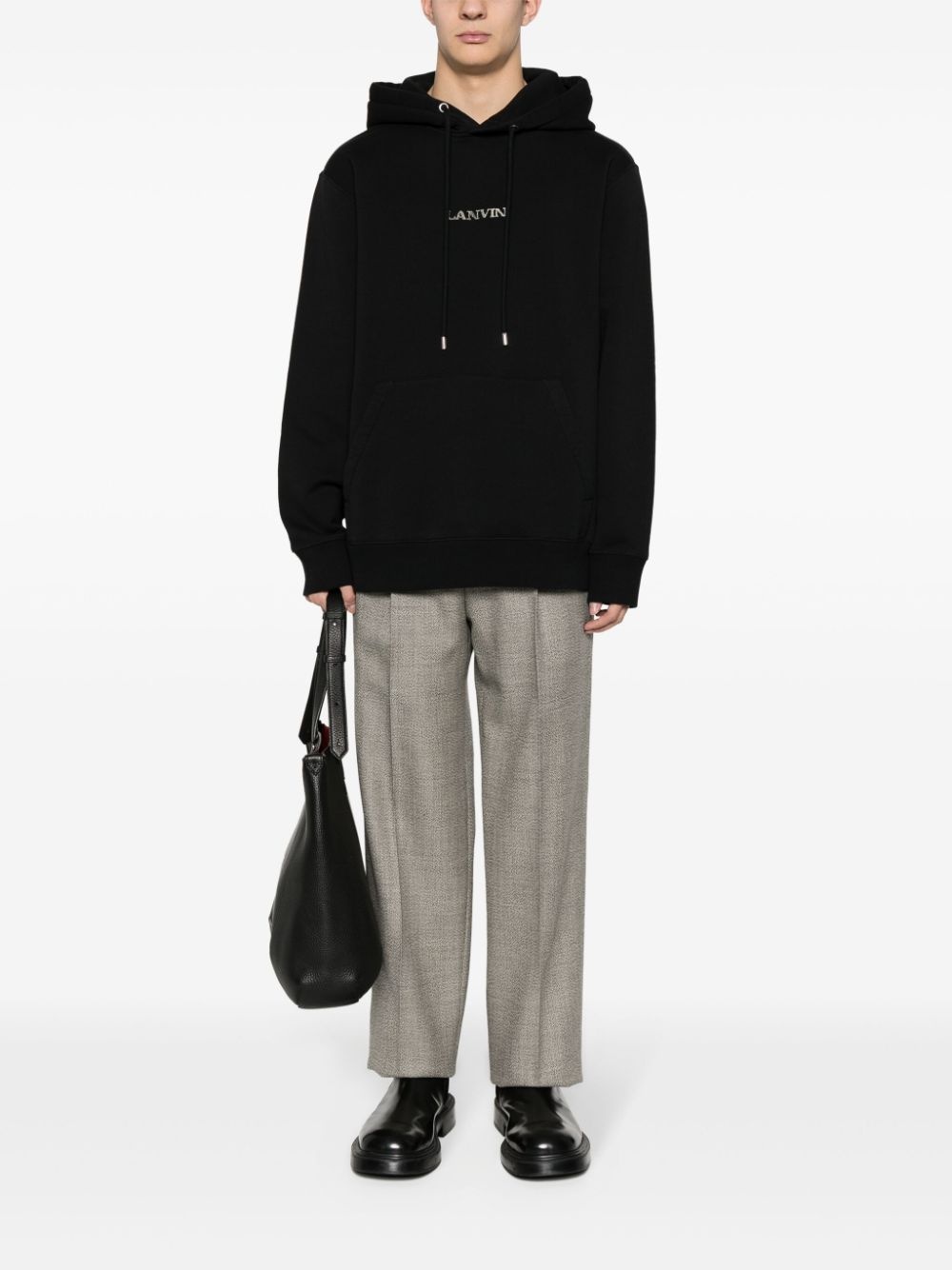 logo-embroidered cotton hoodie - 3
