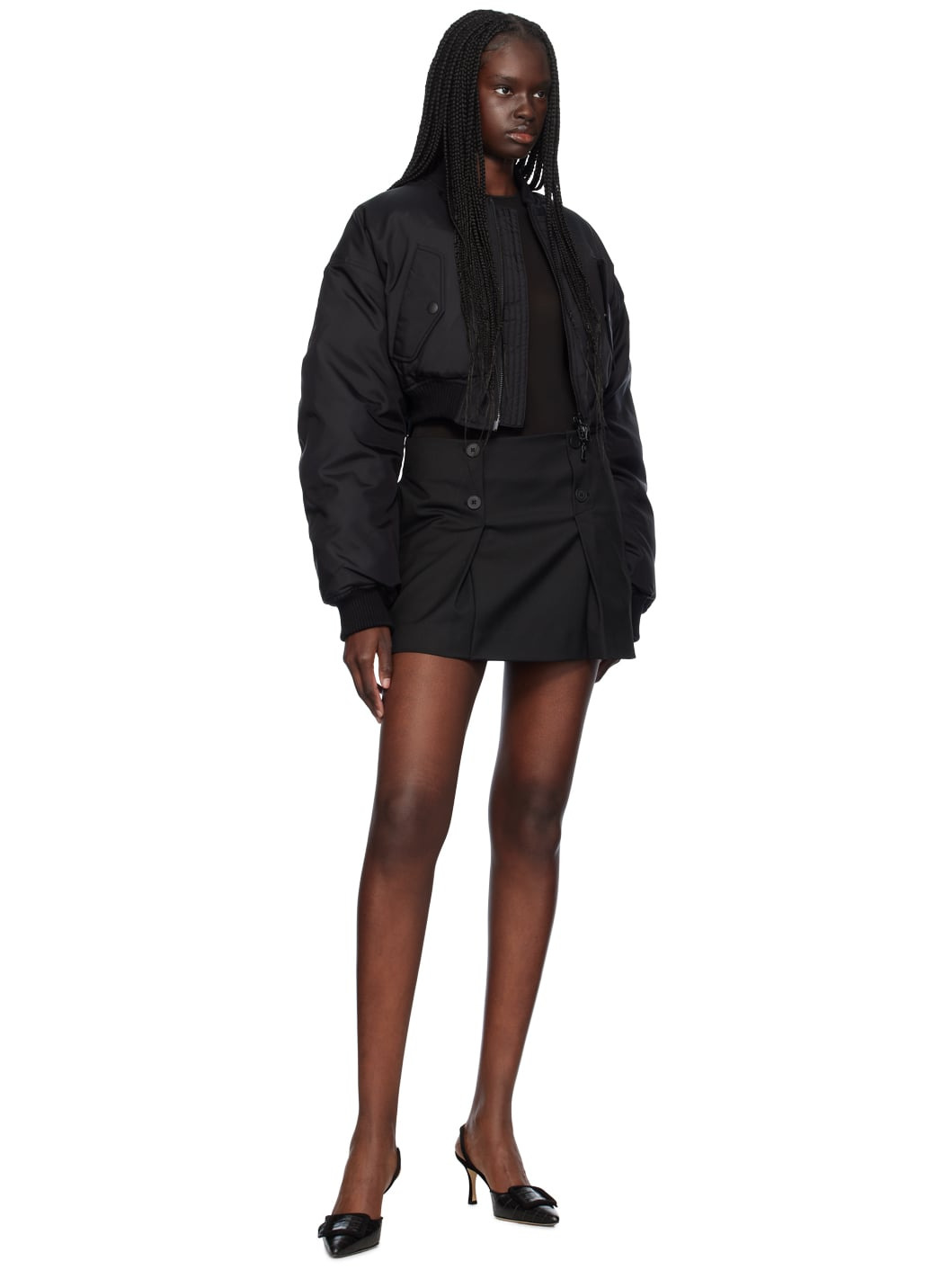 Black Crop Reversible Down Bomber Jacket - 4