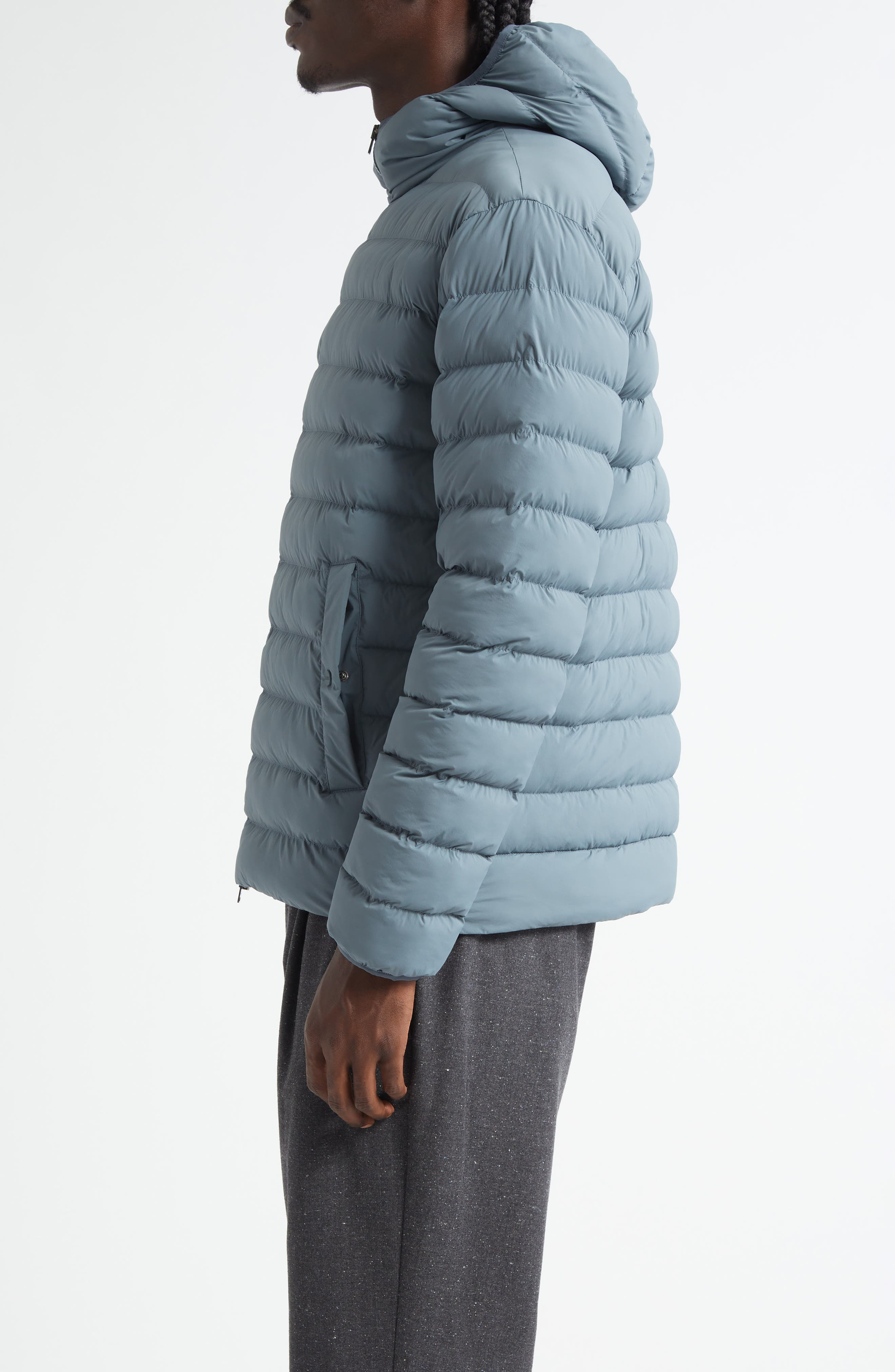 Herno Resort Travel Stretch Nylon Packable Hooded Jacket in Peacock Blue at Nordstrom - 3