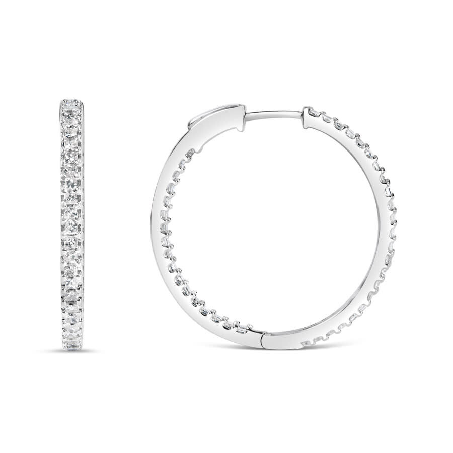 Haus Of Brilliance - Haus of Brilliance 14K White Gold 1.0 Cttw Princess Diamond Inside Out Hoop Earrings (H-I Color, I1- - 1