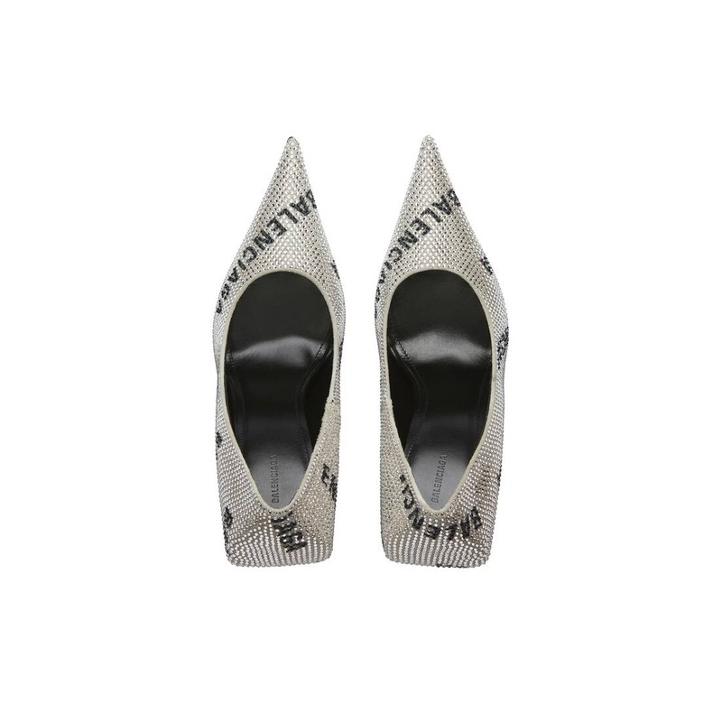 Women's Square Knife 110mm Pump With Allover Logo Rhinestones in Silver 6