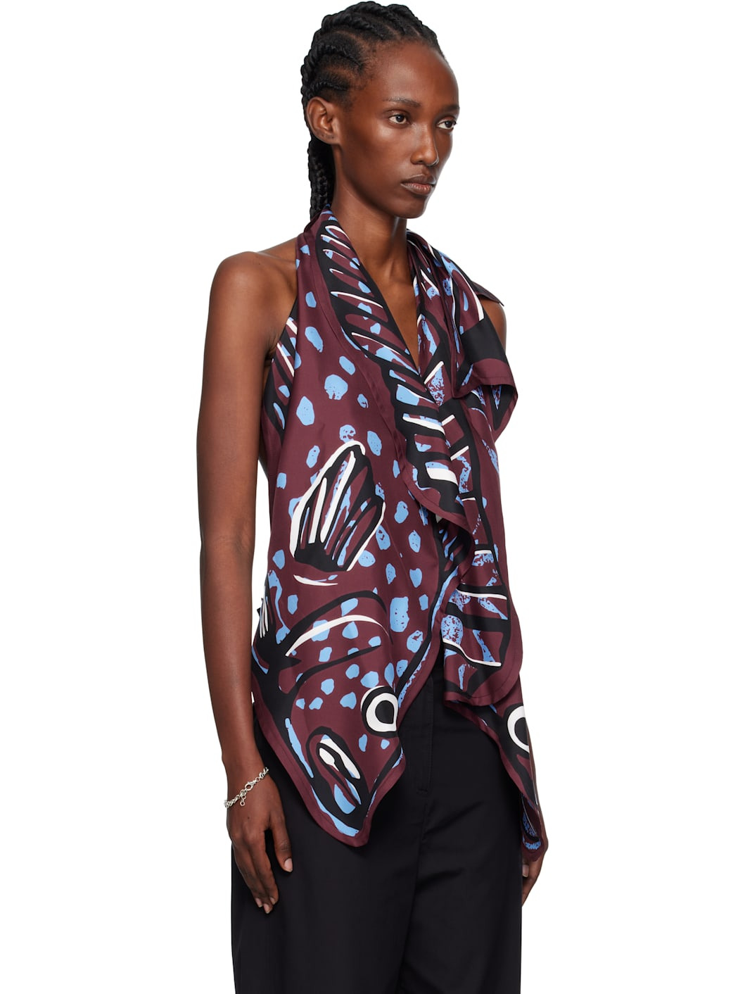 Burgundy Silk Twill Printed Top - 2