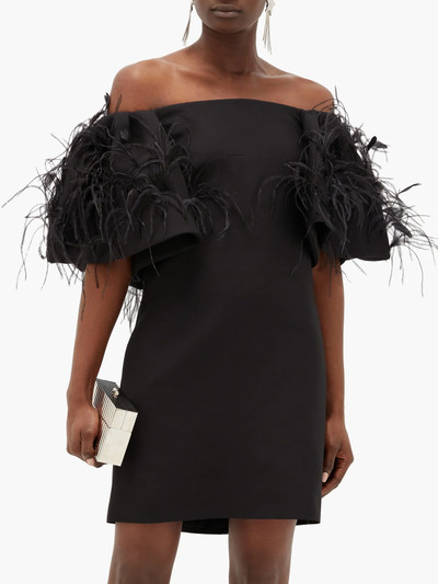 Valentino Off-the-shoulder feather-trimmed wool-blend dress outlook