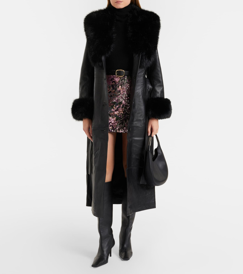 self-portrait Belted leather coat outlook