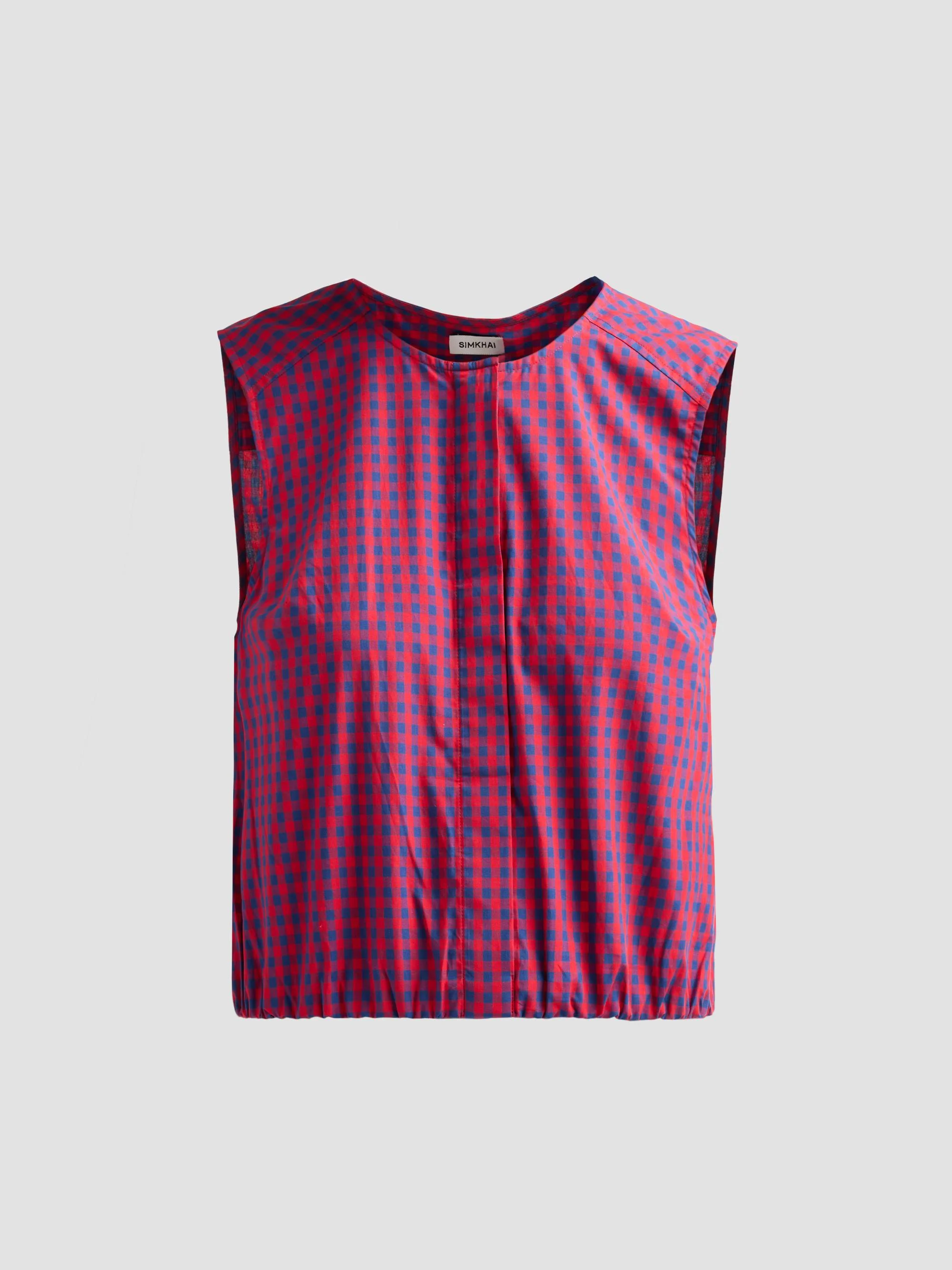 Women's Gingham Sleeveless Button-Front Top - Scarlet Midnight Gingham - 1