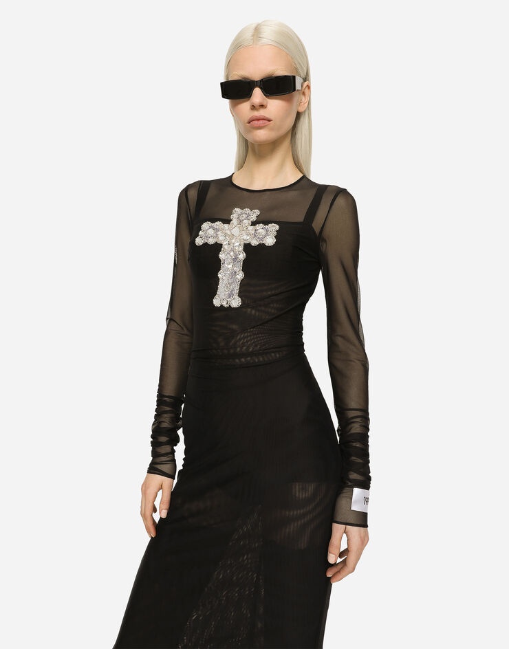 Long tulle dress with rhinestone cross embellishment - 4
