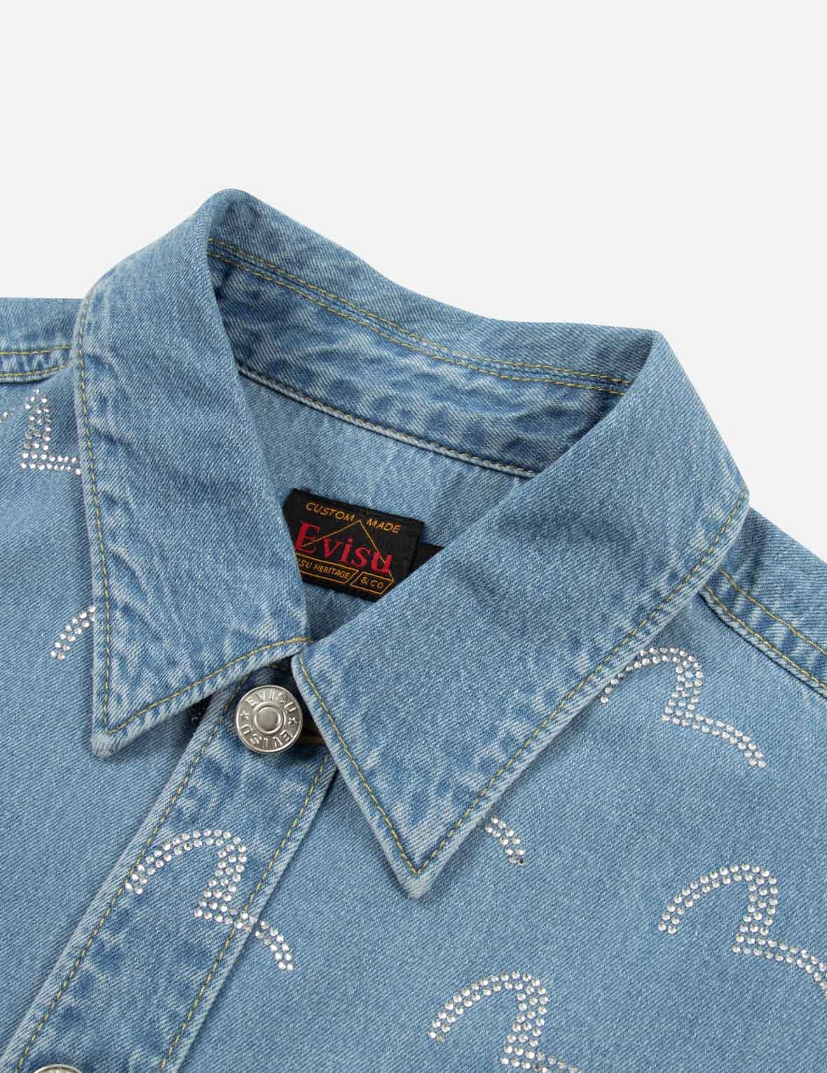 RHINESTONE SEAGULL ALLOVER FASHION FIT DENIM SHIRT - 7