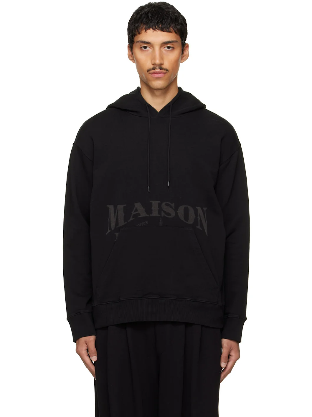 Black Unbrushed Cotton Hoodie - 1