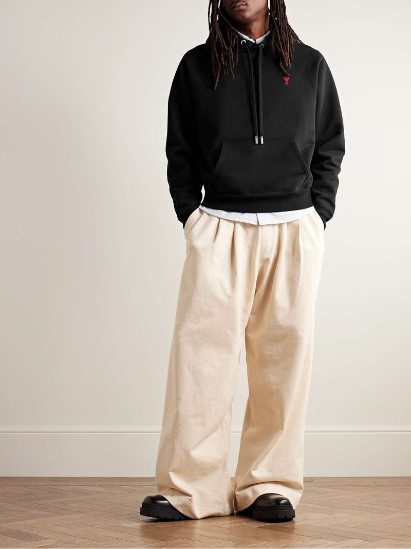 AMI Paris Logo-Embroidered Organic Cotton-Blend Jersey Hoodie outlook