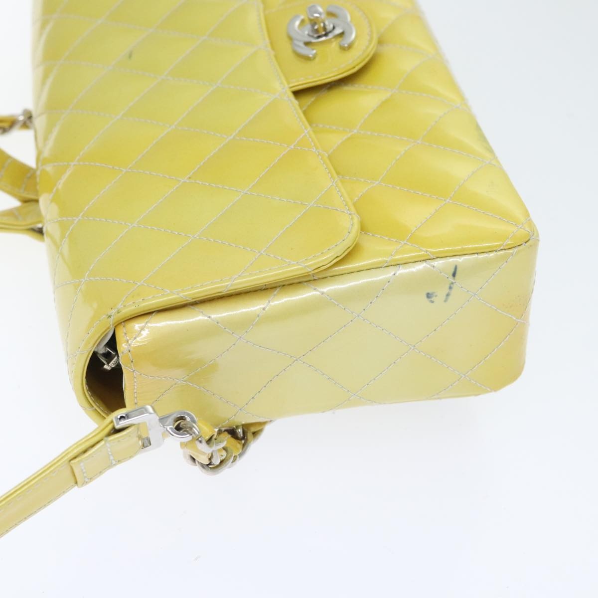 CHANEL Matelasse Backpack Patent Leather Yellow Silver CC - 4
