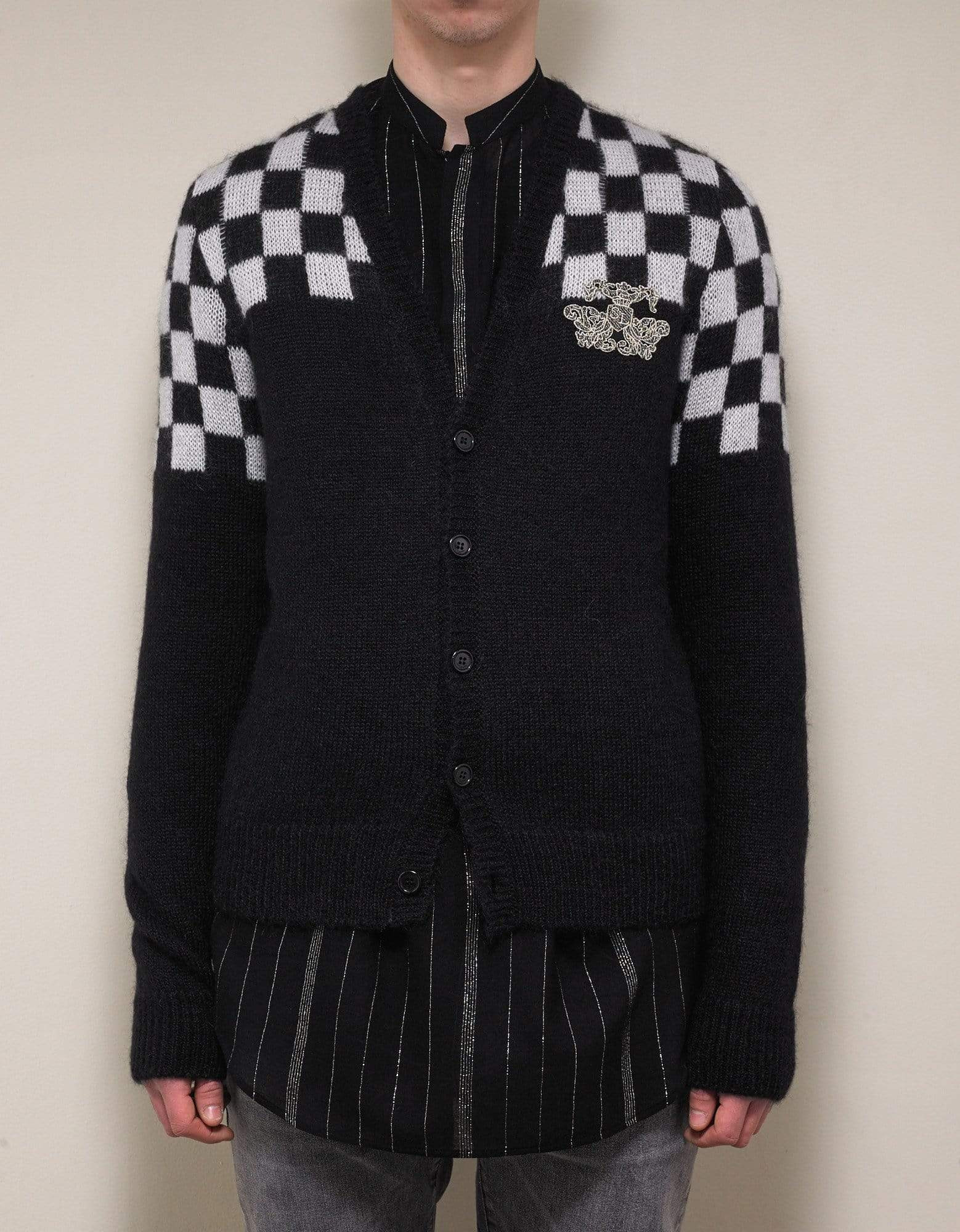 Saint Laurent Black & White Check Mohair Blend Cardigan - 3