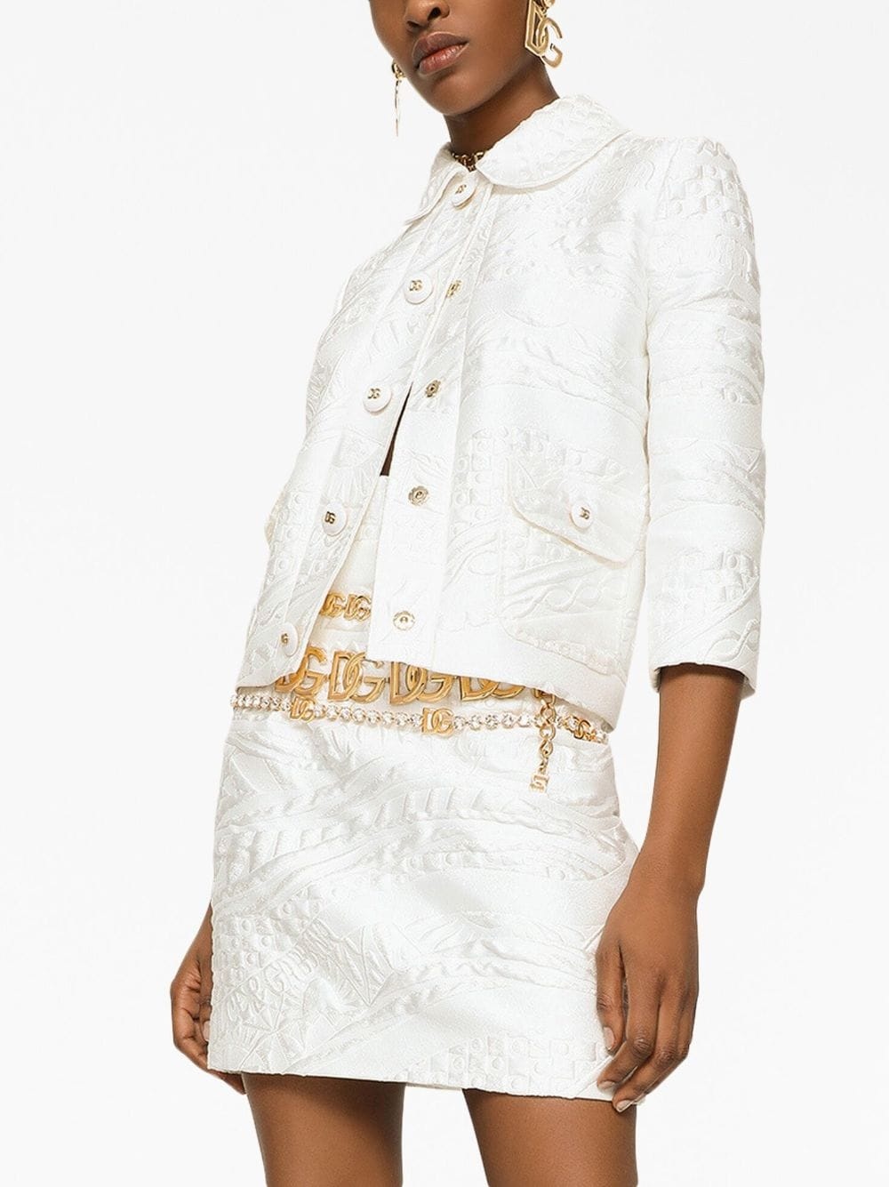 brocade rounded-collar jacket - 5