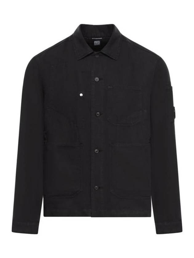 Cotton Linen Over Long Sleeve Shirt Black - 1