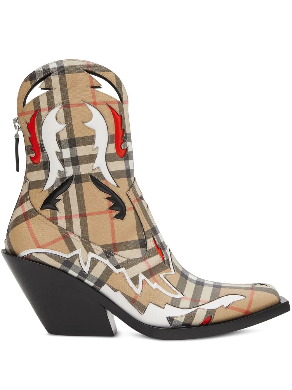 topstitch appliqué vintage check cowboy boots - 1