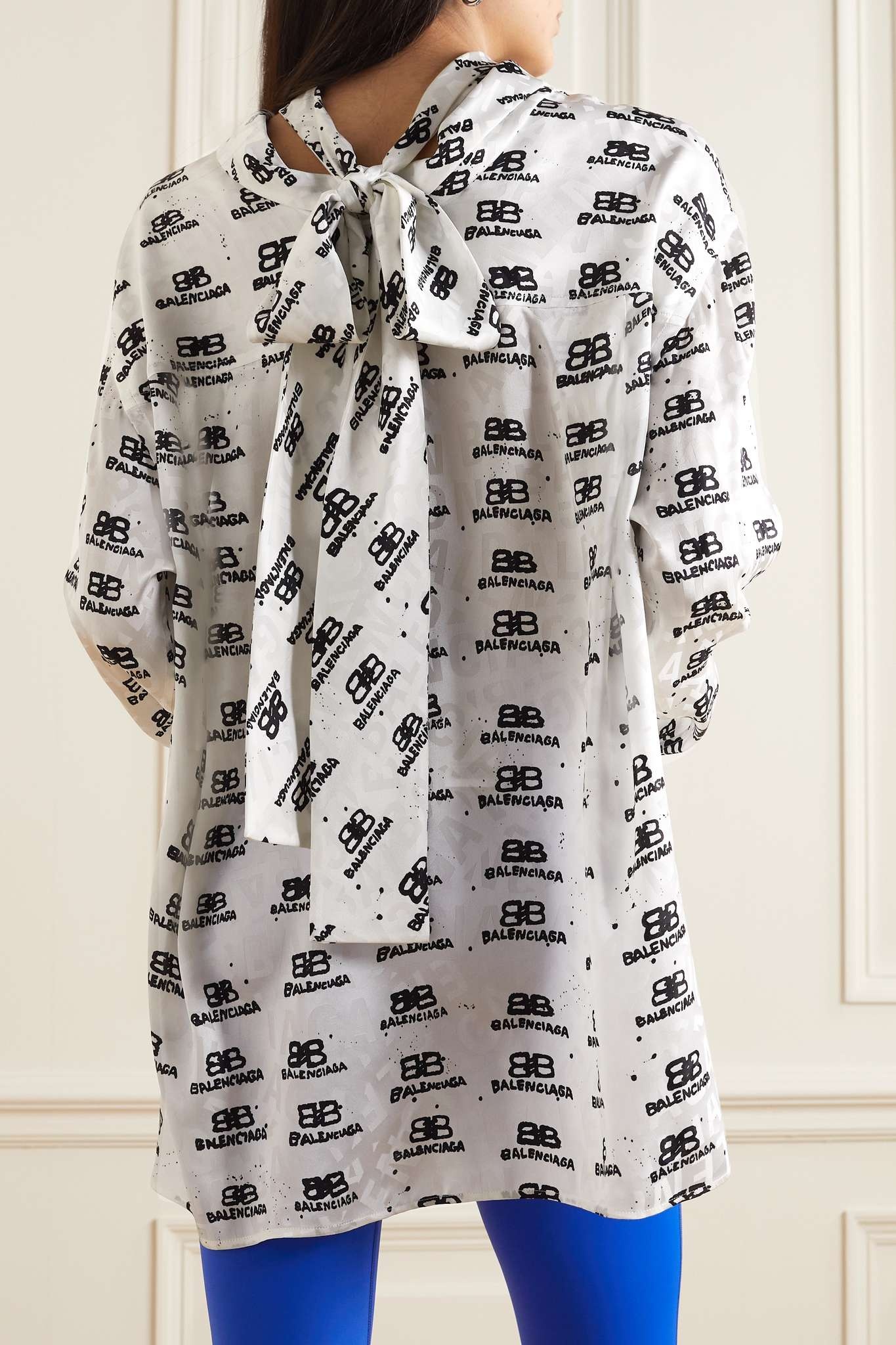 Swing tie-detailed printed silk-satin shirt - 3