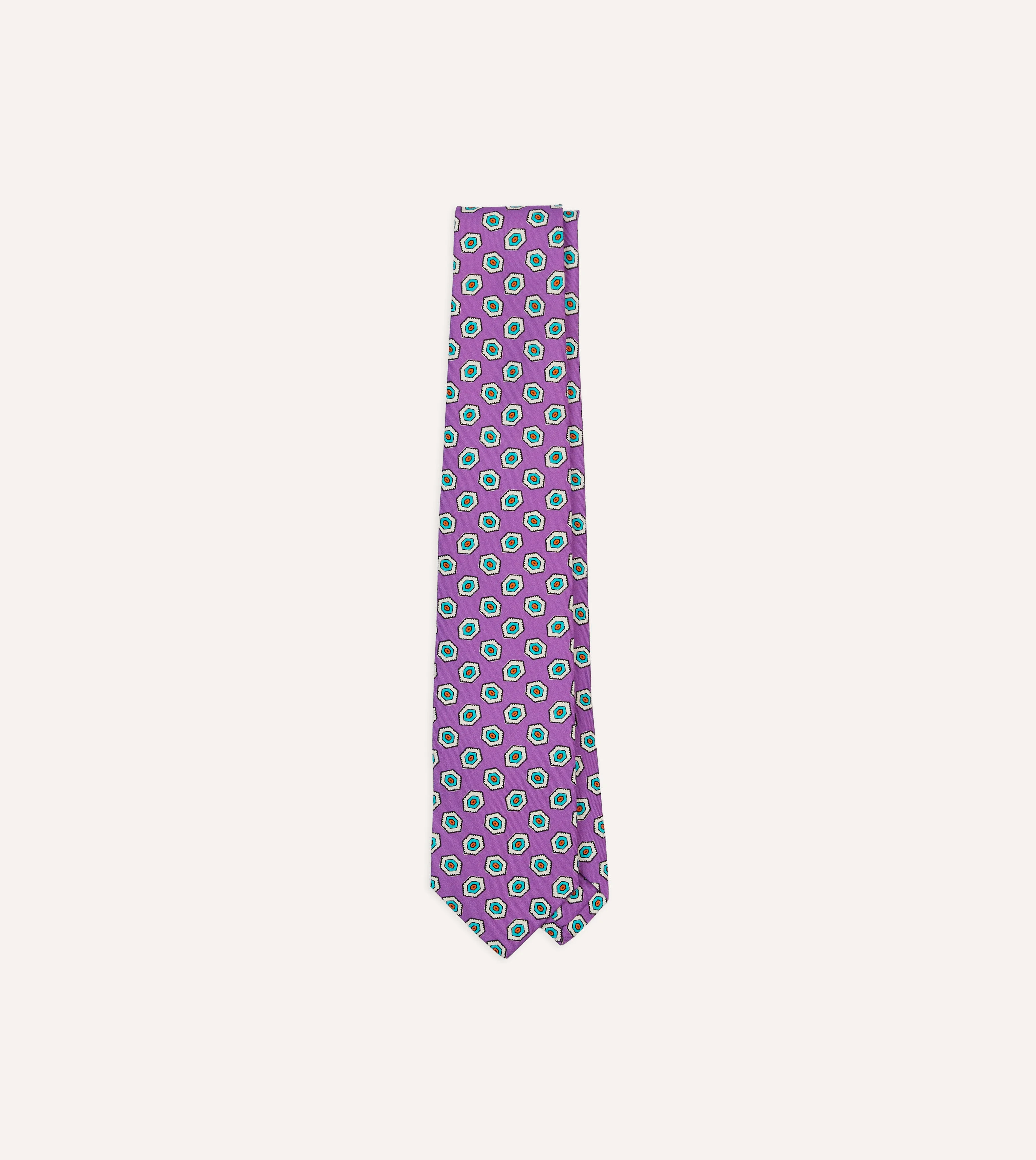 Lilac Hexagon Tile Print Silk Self-Tipped Tie - 1
