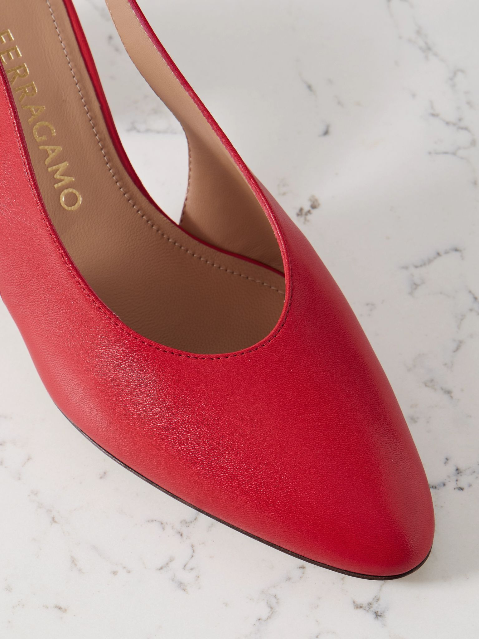 Tessie leather and suede slingback pumps Tomato red - 4