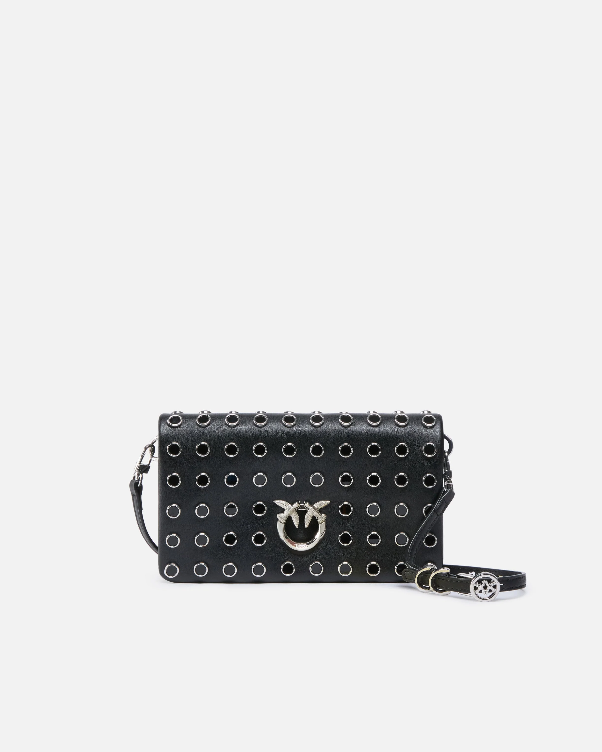 LOVE BAG CLICK SOFT HORIZONTAL MINI CROSSBODY CLUTCH IN LEATHER WITH STUDS - 1