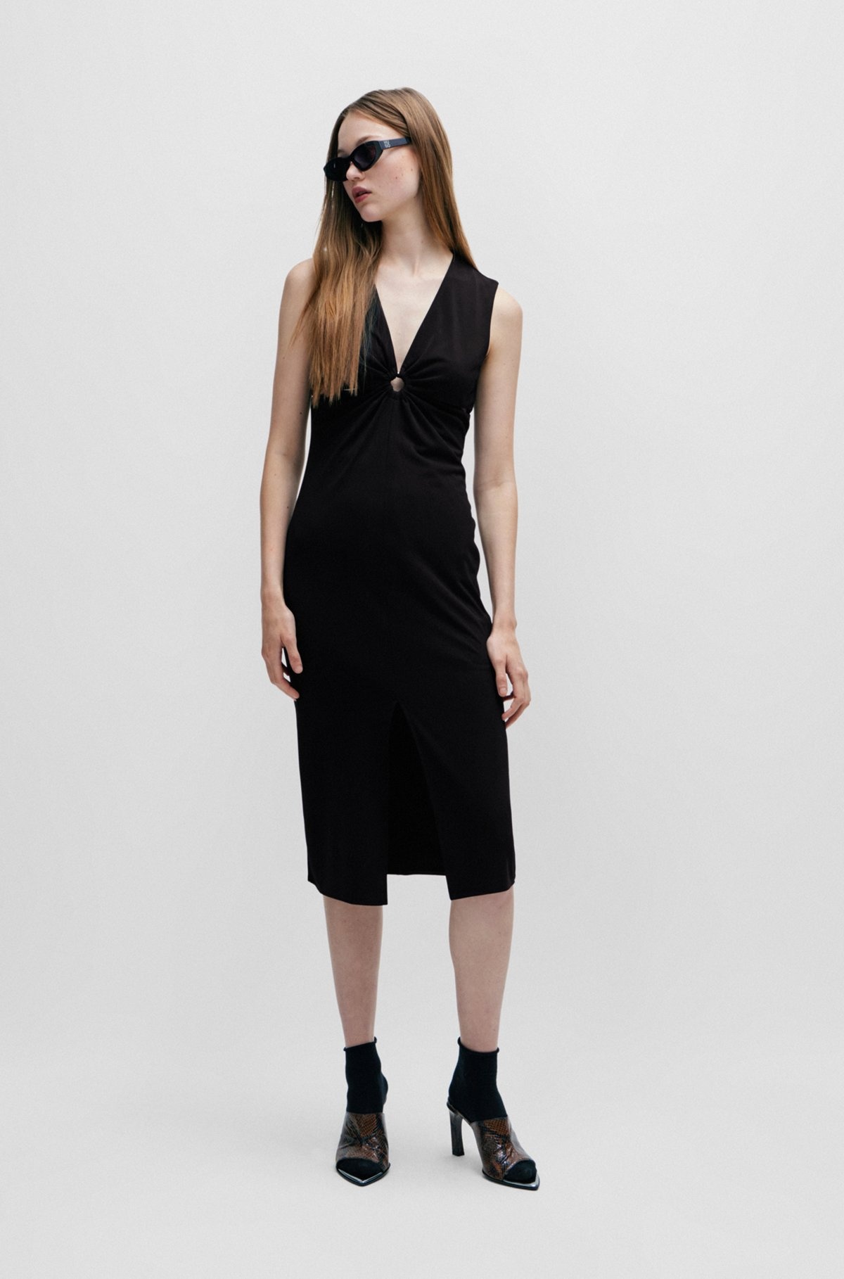 SLEEVELESS MIDI DRESS WITH CUT-OUTS AND RING DETAIL - 3