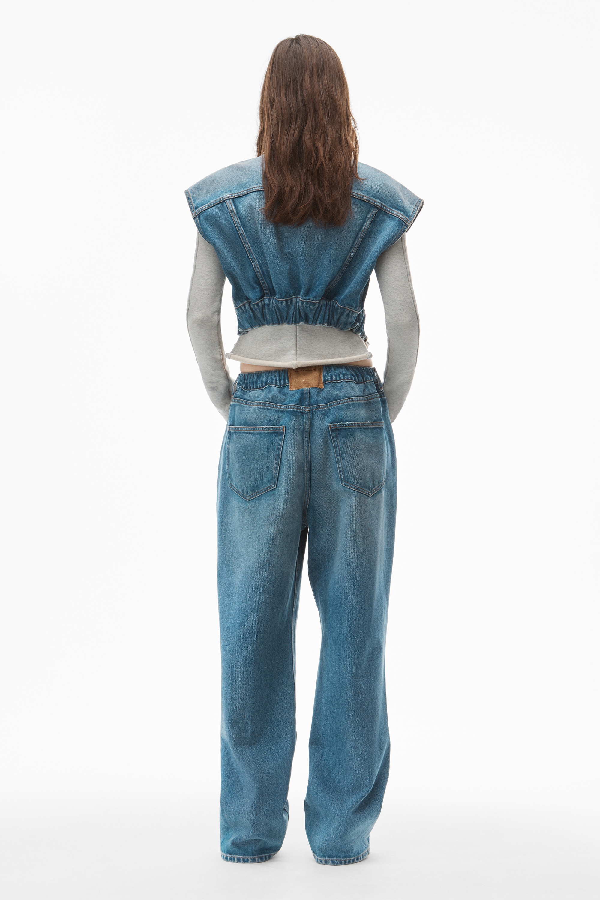 RUCHED WAIST BAGGY PANT IN DENIM - 4