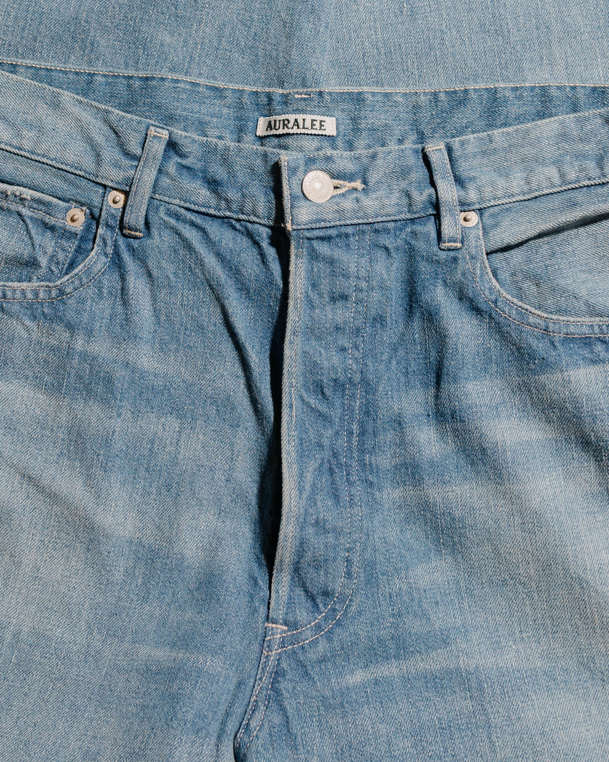 Selvedge Faded Light Denim Wide Pants Light Indigo - 5