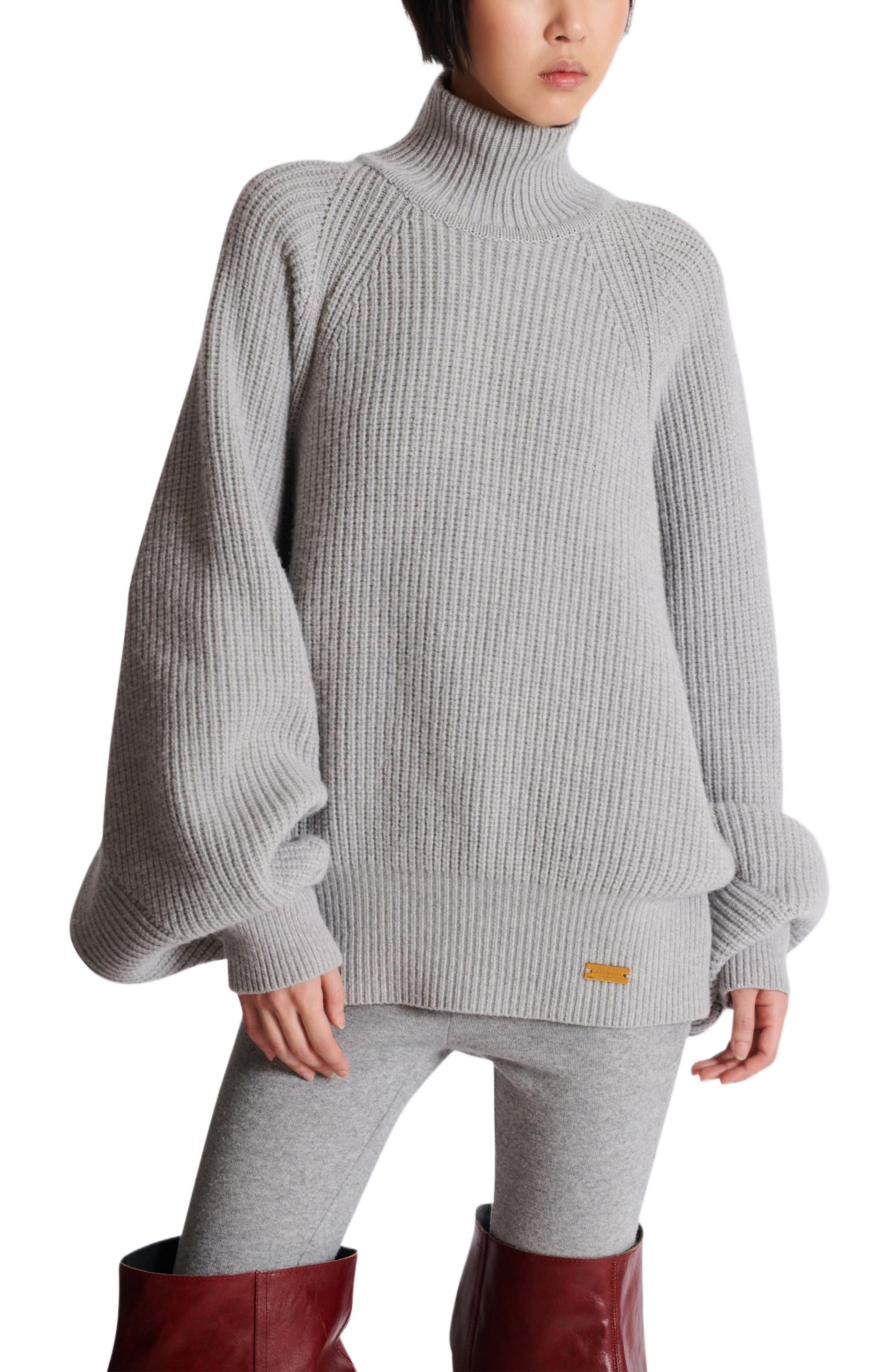 Balmain High-Neck Ribbed Knit Jumper in Grey at Nordstrom - 4