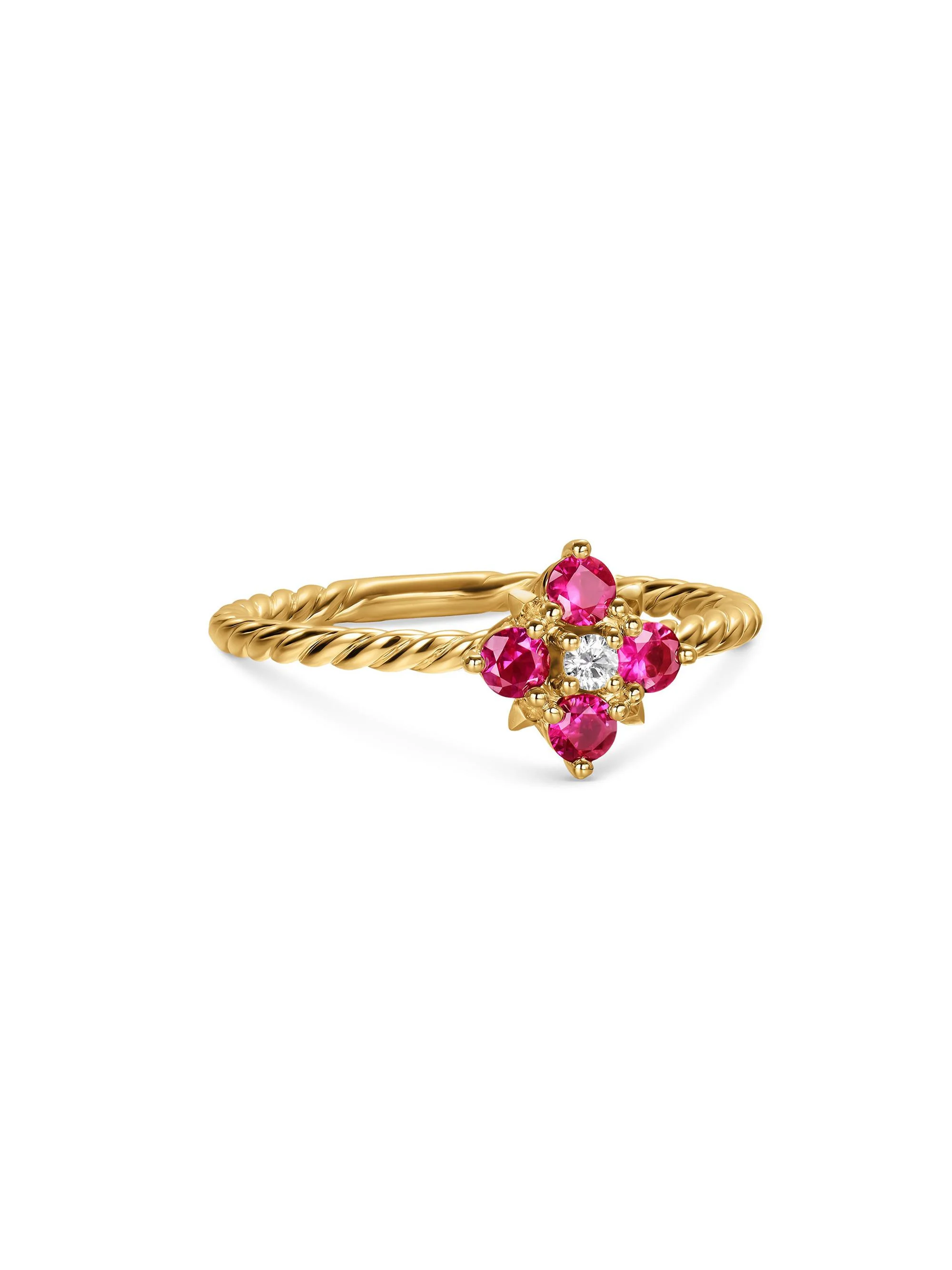 Women's Petite Modern Renaissance Color Ring in 18K Yellow Gold - Ruby - 1