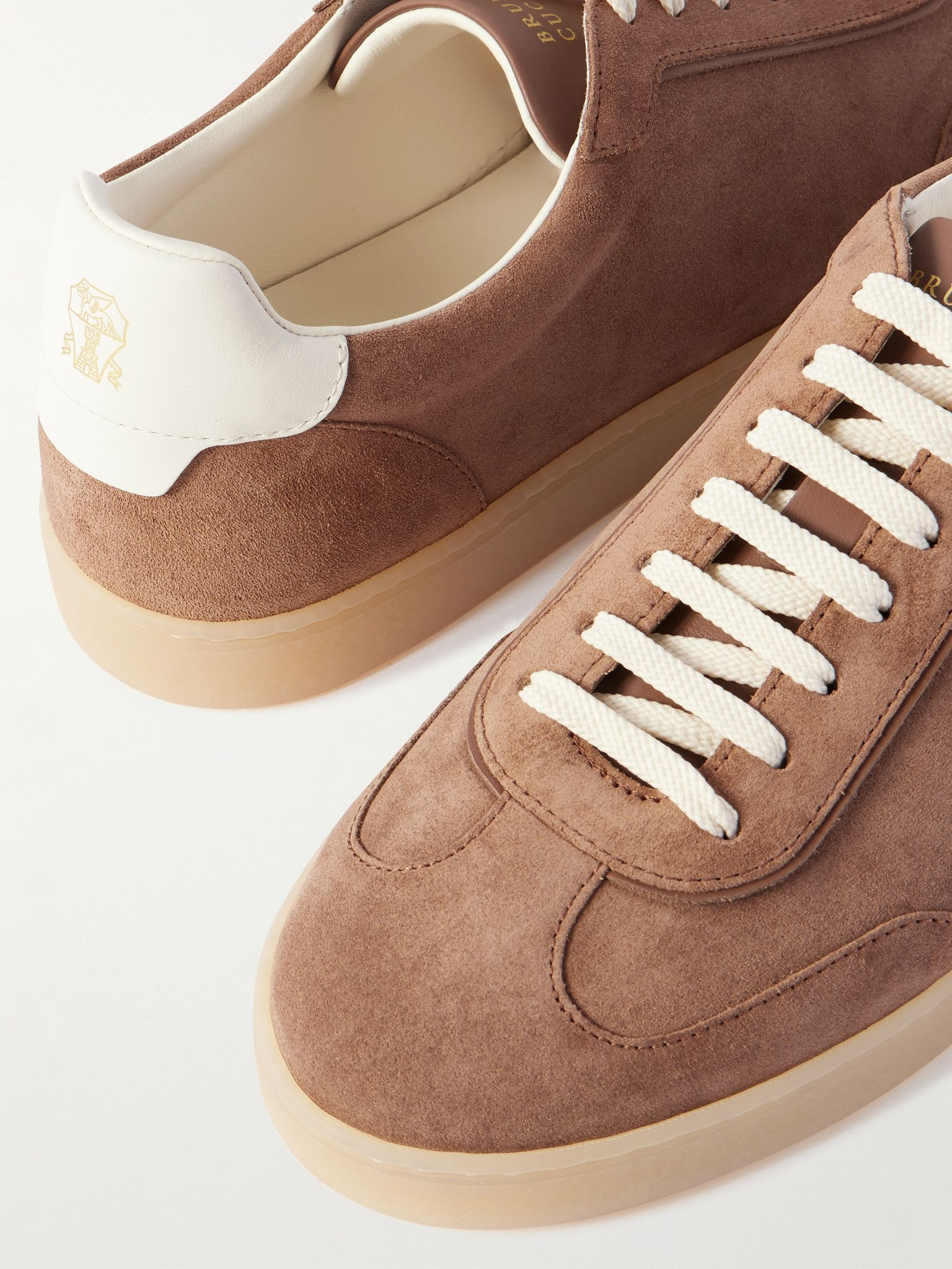 Leather-Trimmed Suede Sneakers Brown - 5