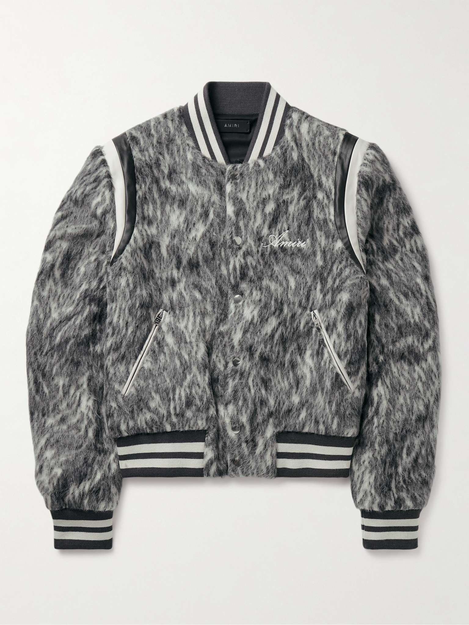 Faux Leather-Trimmed Brushed Wool and Alpaca-Blend Varsity Jacket - 1