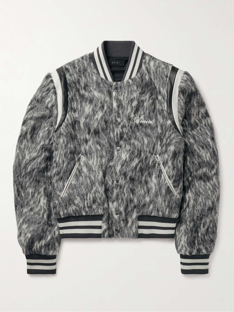 Faux Leather-Trimmed Brushed Wool and Alpaca-Blend Varsity Jacket 1