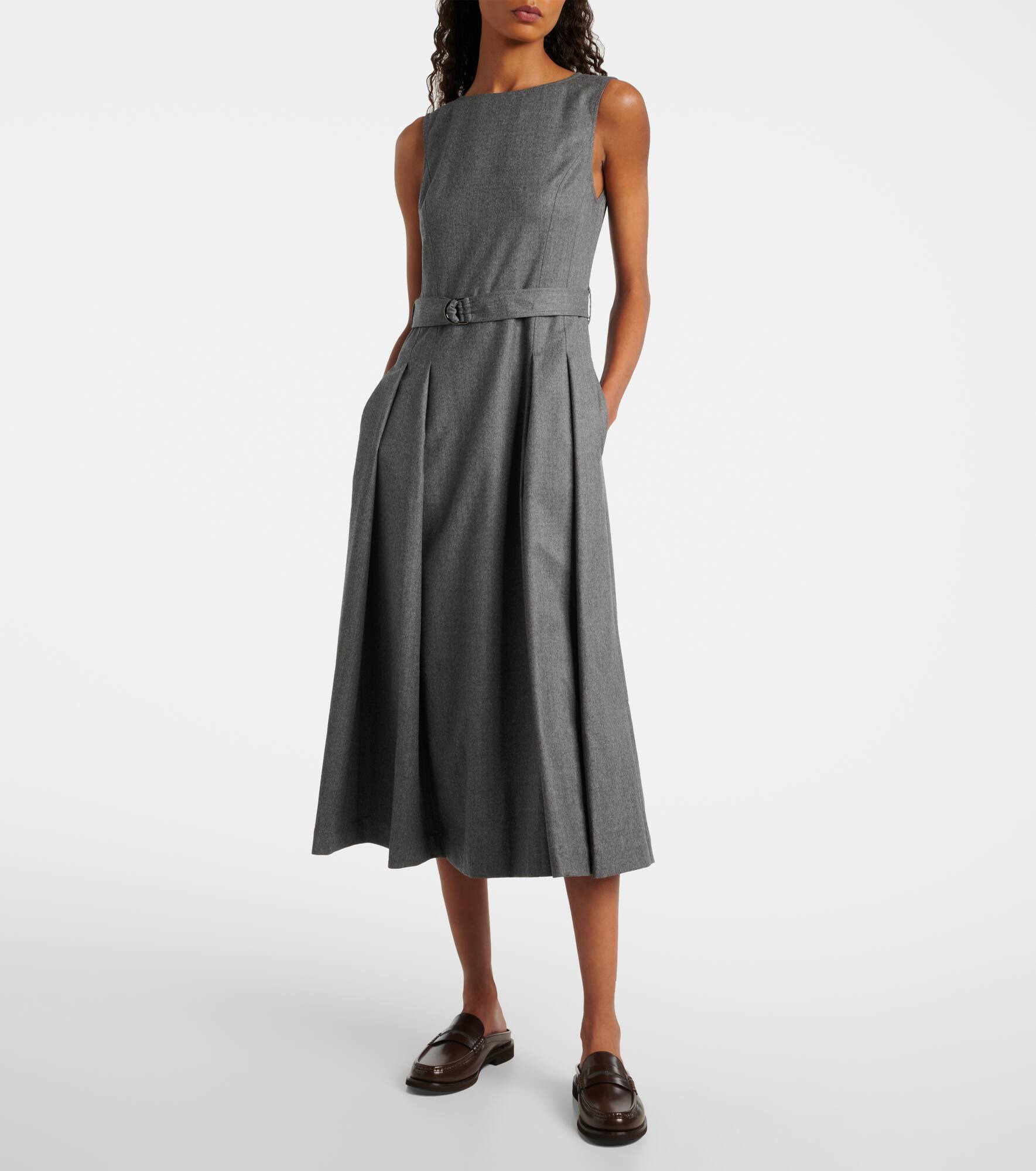 Belted virgin wool midi dress - 6