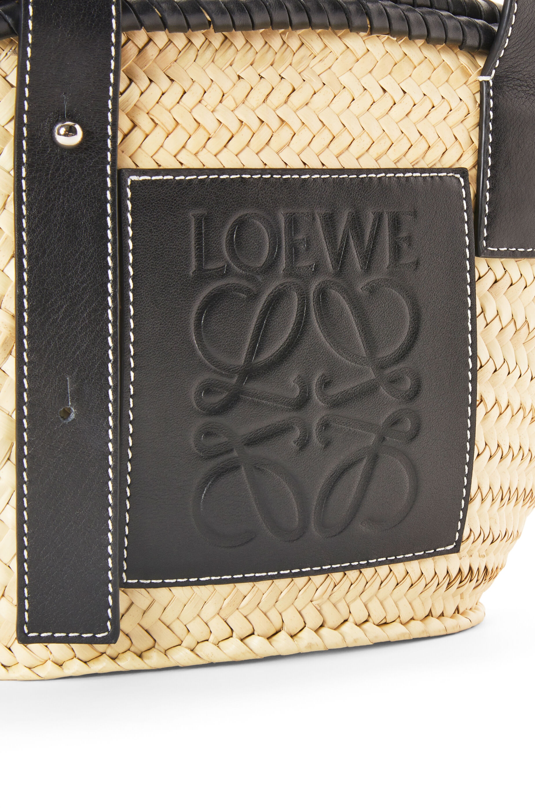 Small Inlay Basket bag in palm leaf and calfskin - 6