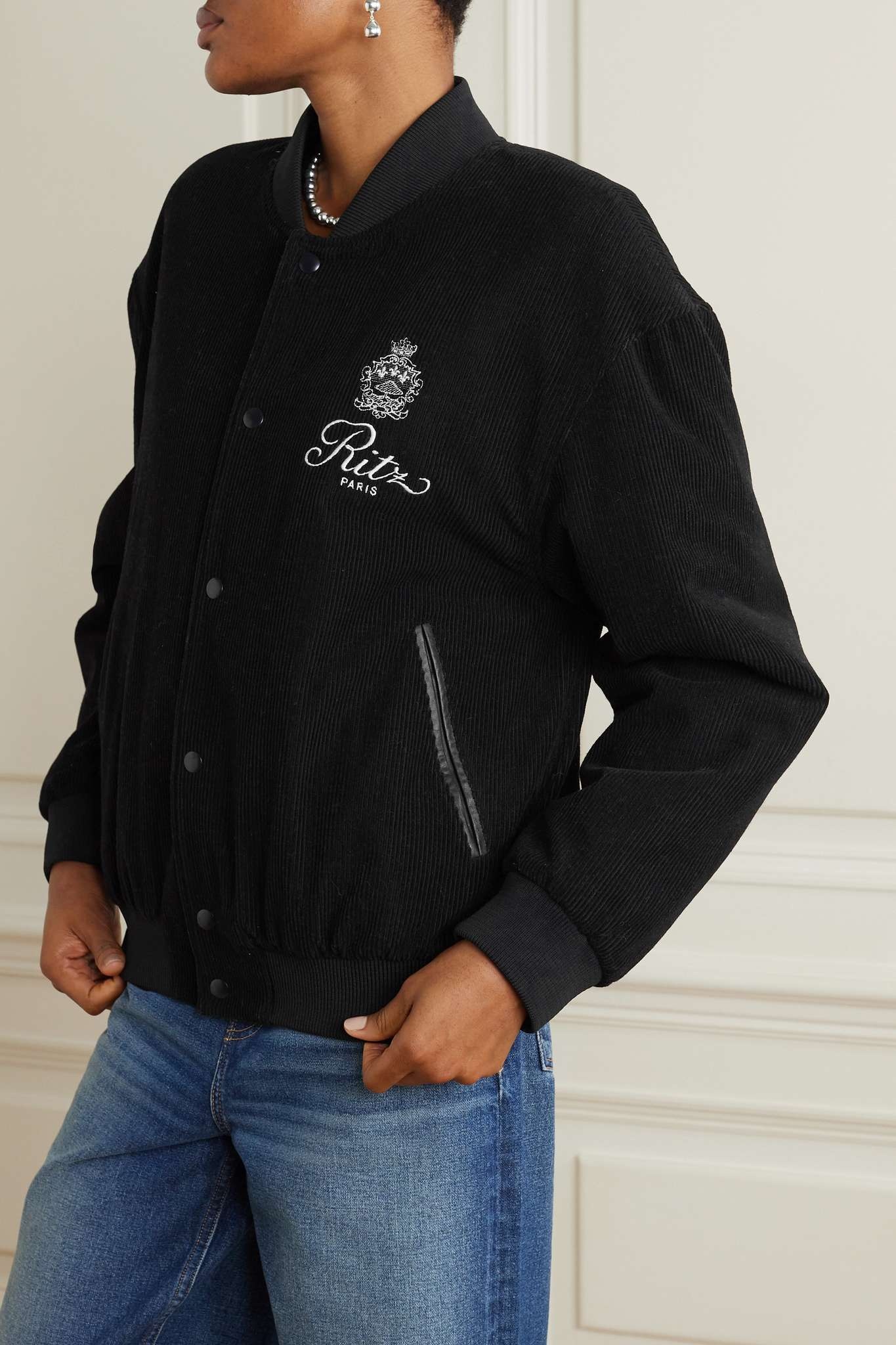 + Ritz Paris embroidered leather-trimmed cotton and wool-blend corduroy bomber jacket - 3