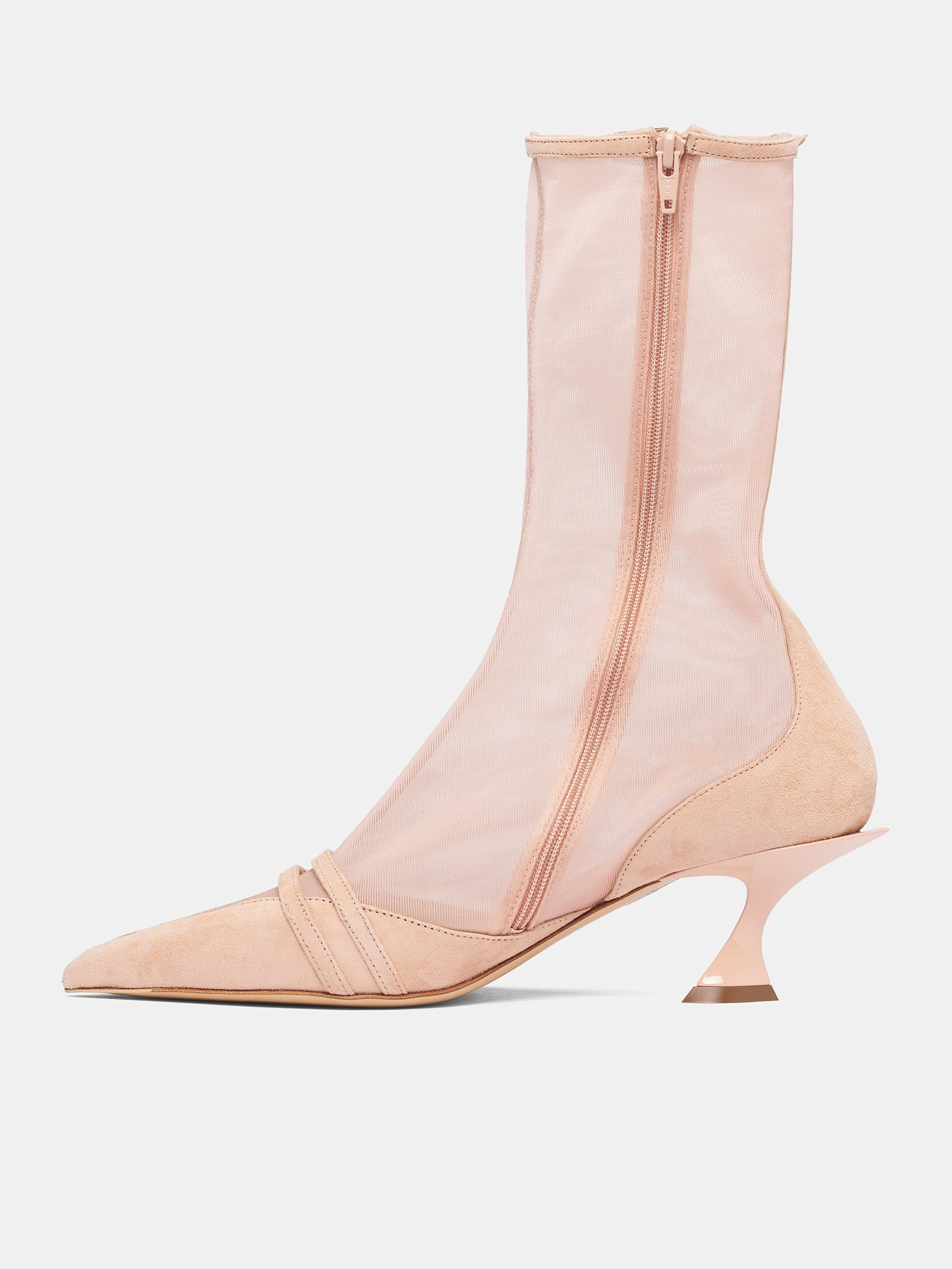 Nude Mesh Suede Kitten Boots - 3