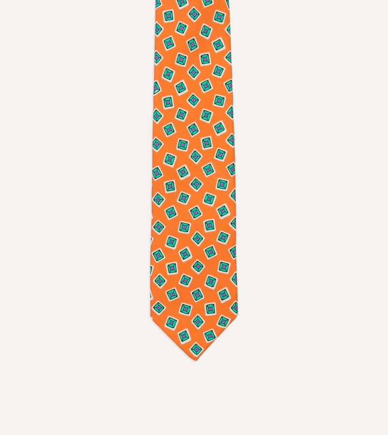Rust Jumbled Tile Print Silk Self Tipped Tie 3
