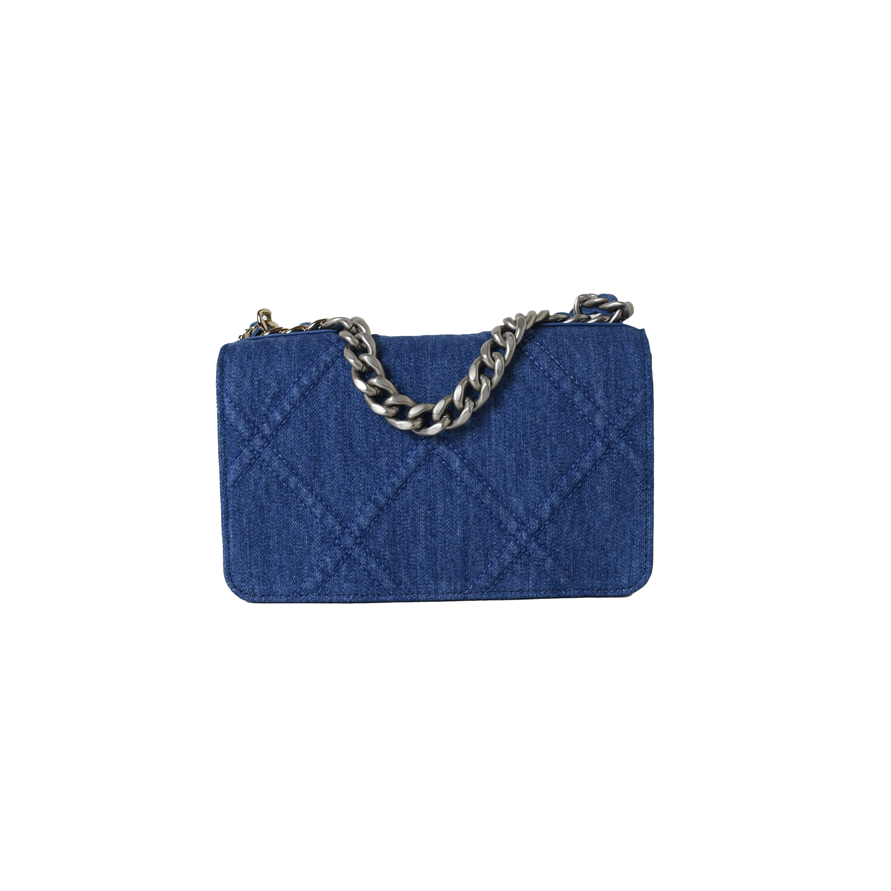 Chanel Quilted Wallet On Chain 19 Silver Denim Blue - 3
