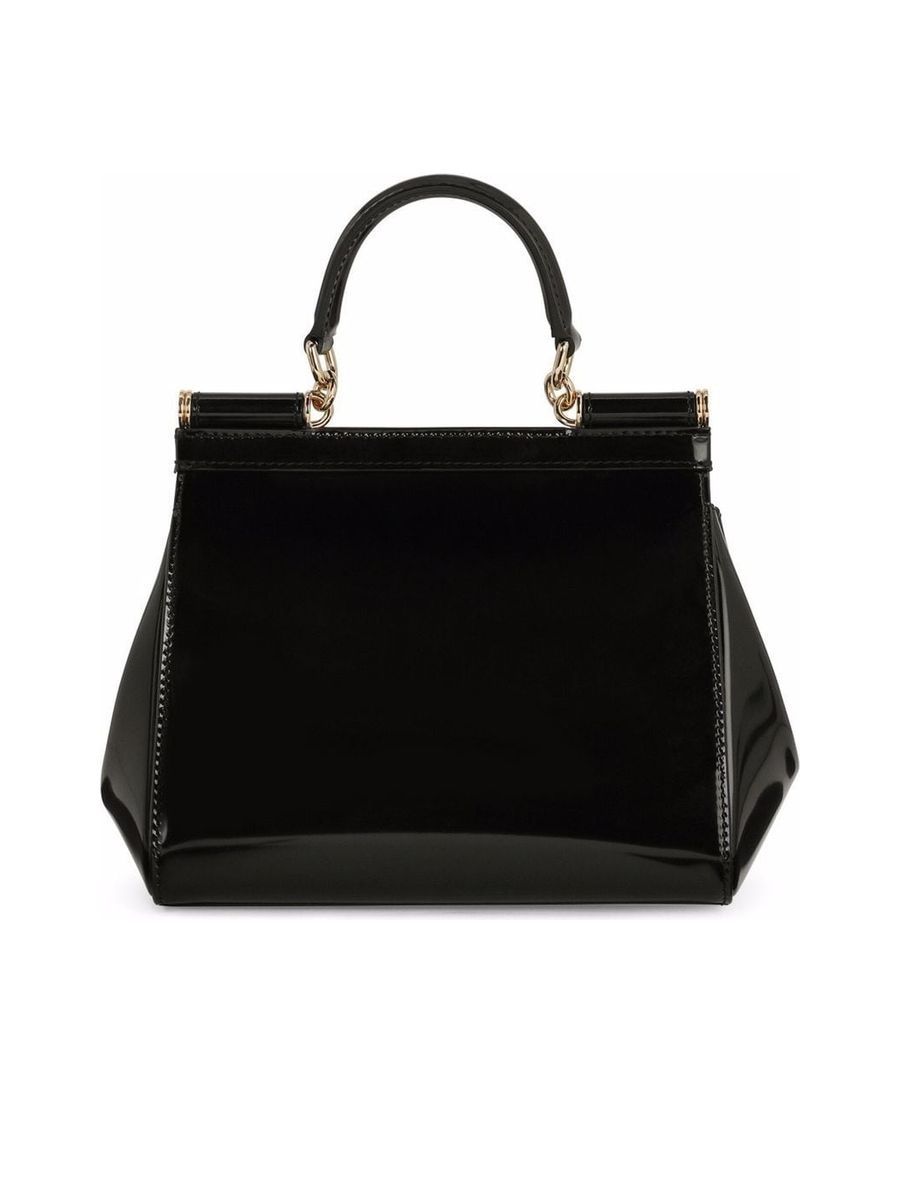 Polished Finish Goldtone Logo Plaque Handbag With Leopard Print Lining - 2