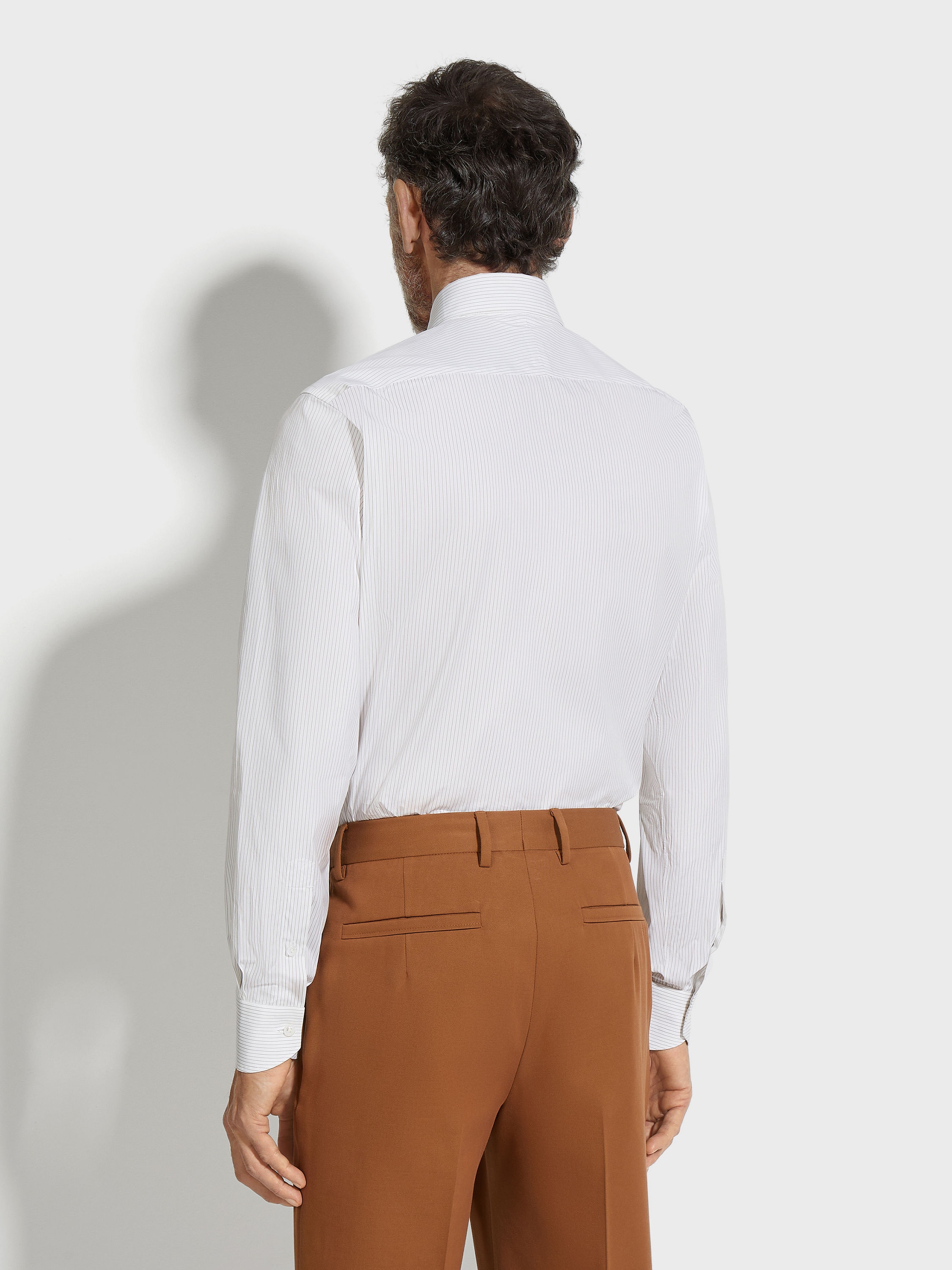 WHITE AND KHAKI STRIPED CENTOVENTIMILA COTTON SHIRT - 4