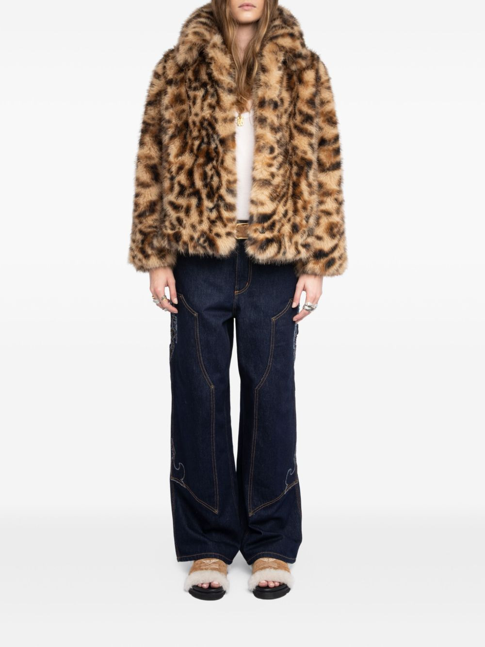 leopard-print faux-fur coat - 2