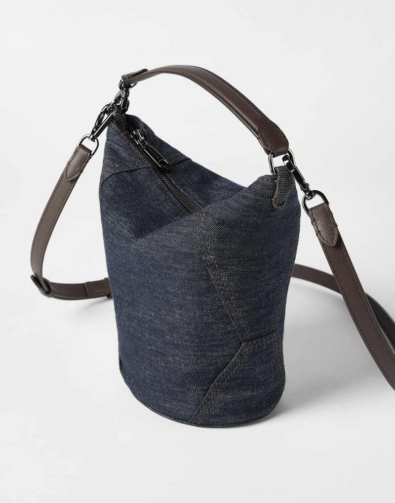 BC Duo small bucket bag in cotton denim-effect twill with monili 3