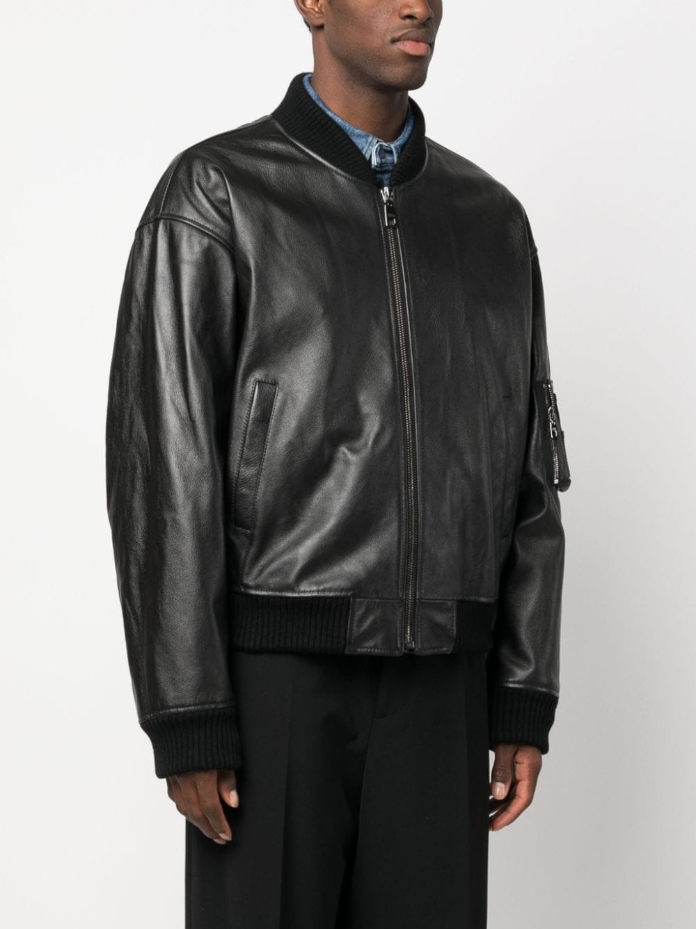 leather zip-up bomber jacket - 3